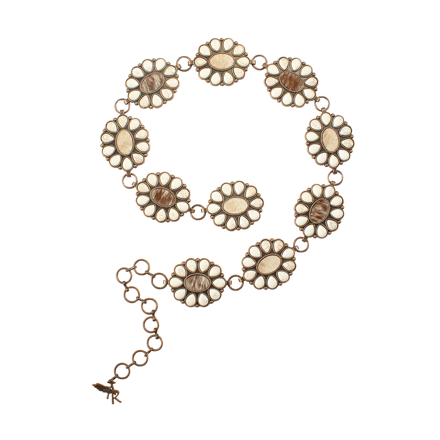 Angel Ranch Women's Copper & White Stone Cowhide Concho Belt - Image 1