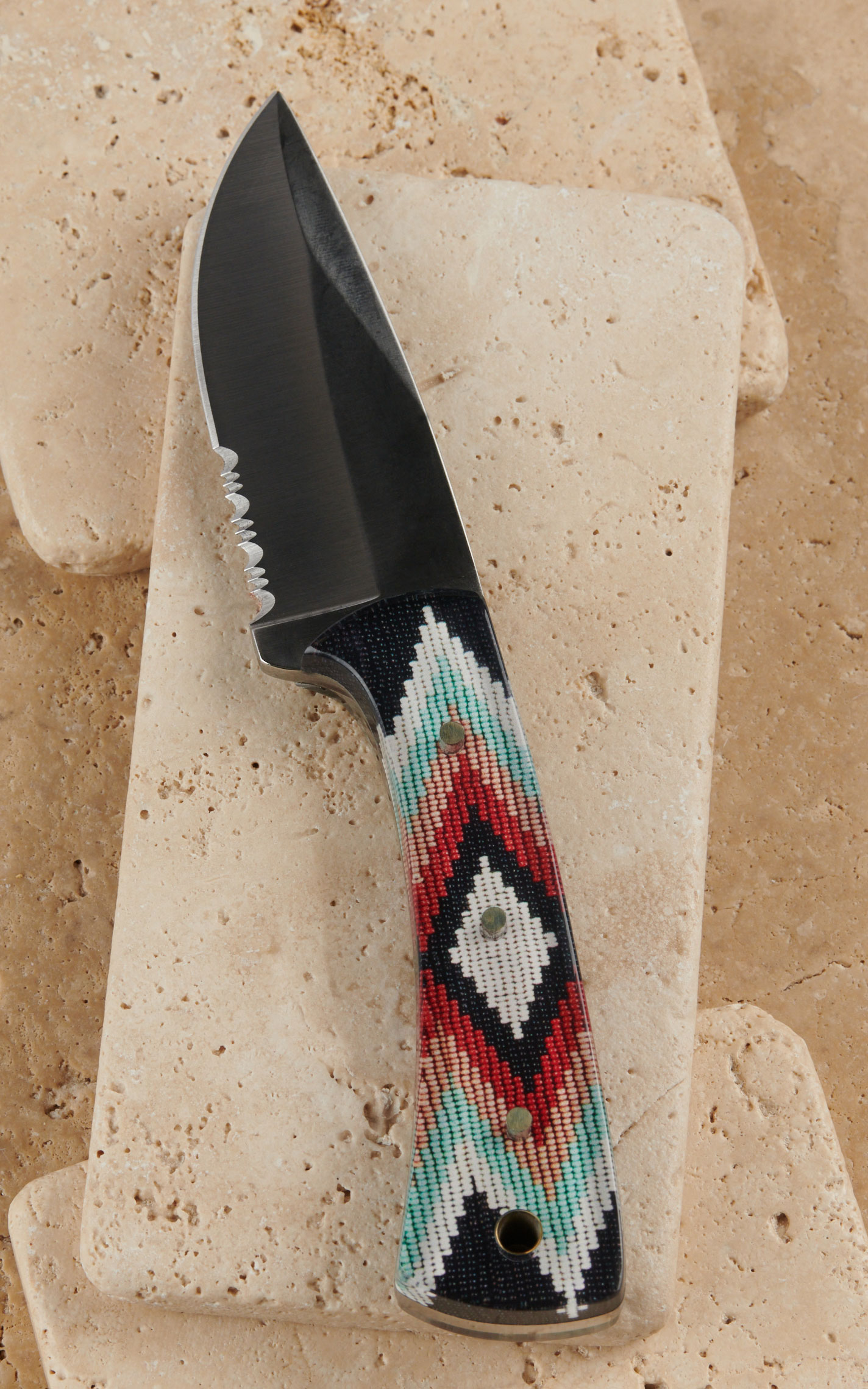 Circle SH Cutlery Beaded Aztec Resin Handle Straight Blade Knife and Sheath - Image 1
