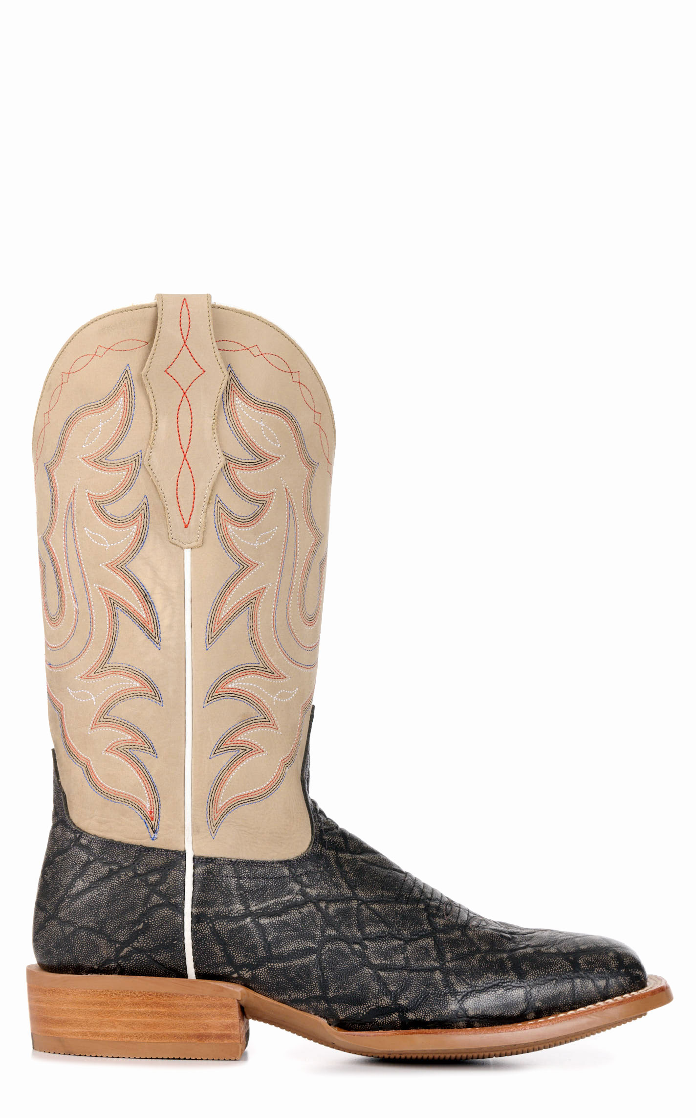 Cavender's Men's Intrepid Dark Gray Elephant Print and Light Gray Wide Square Toe Cowboy Boots - Image 1