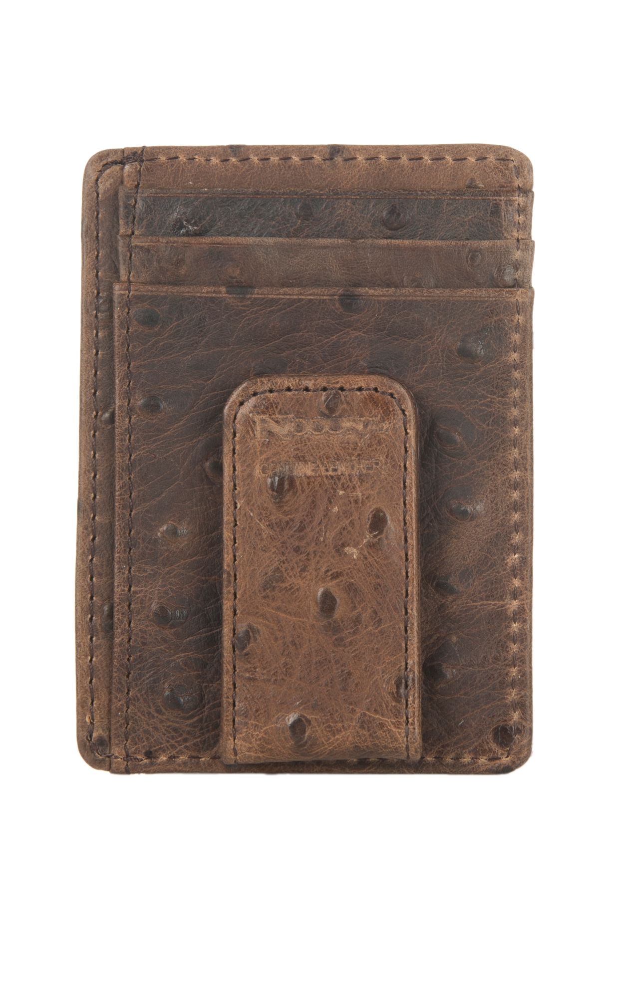 Nocona Brown Vintage Ostrich Print Money Clip and Wallet - Image 1