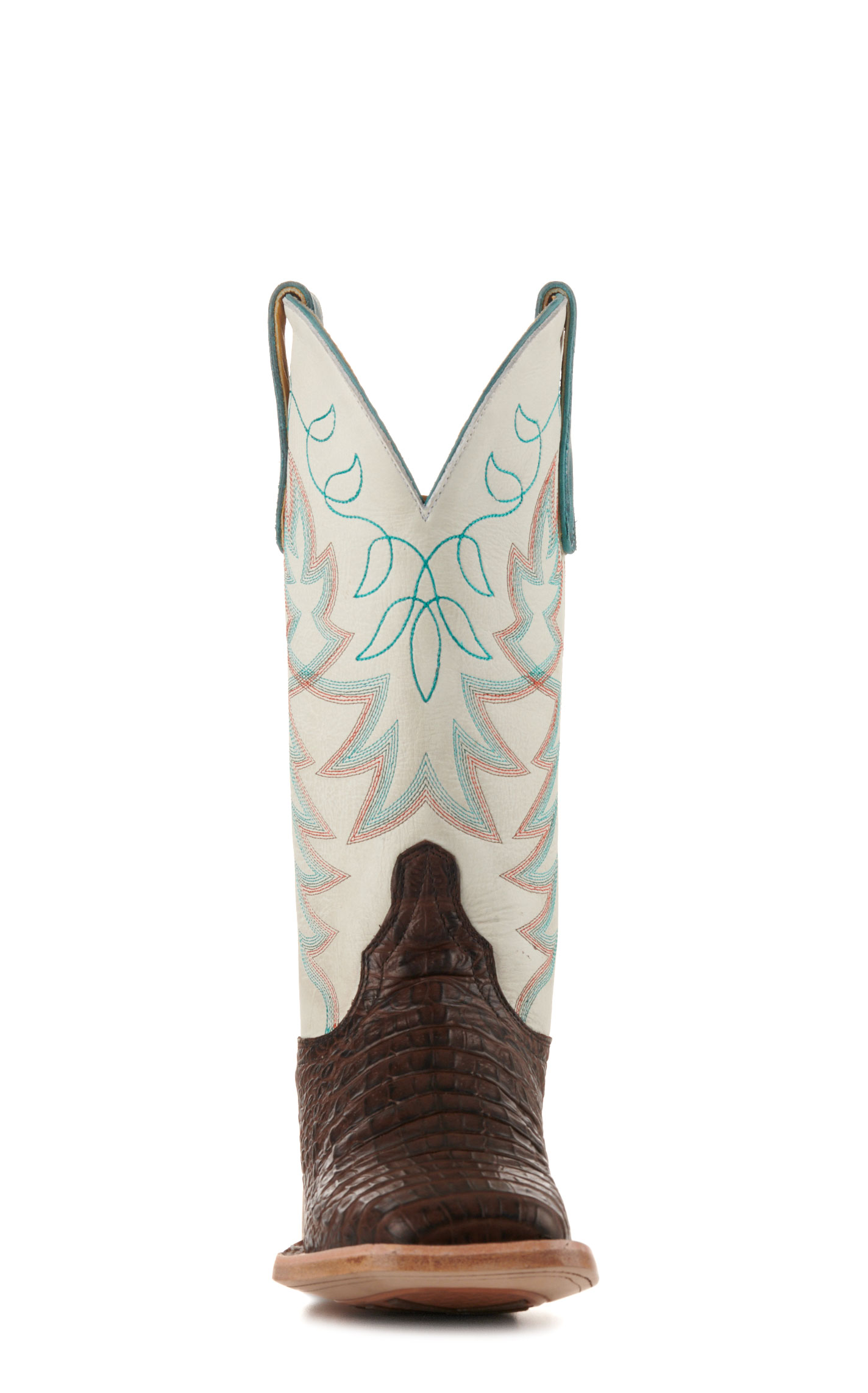 Cavender’s Women’s Endurance White and Chocolate Croc Print Wide Square Toe Cowboy Boots - Image 1