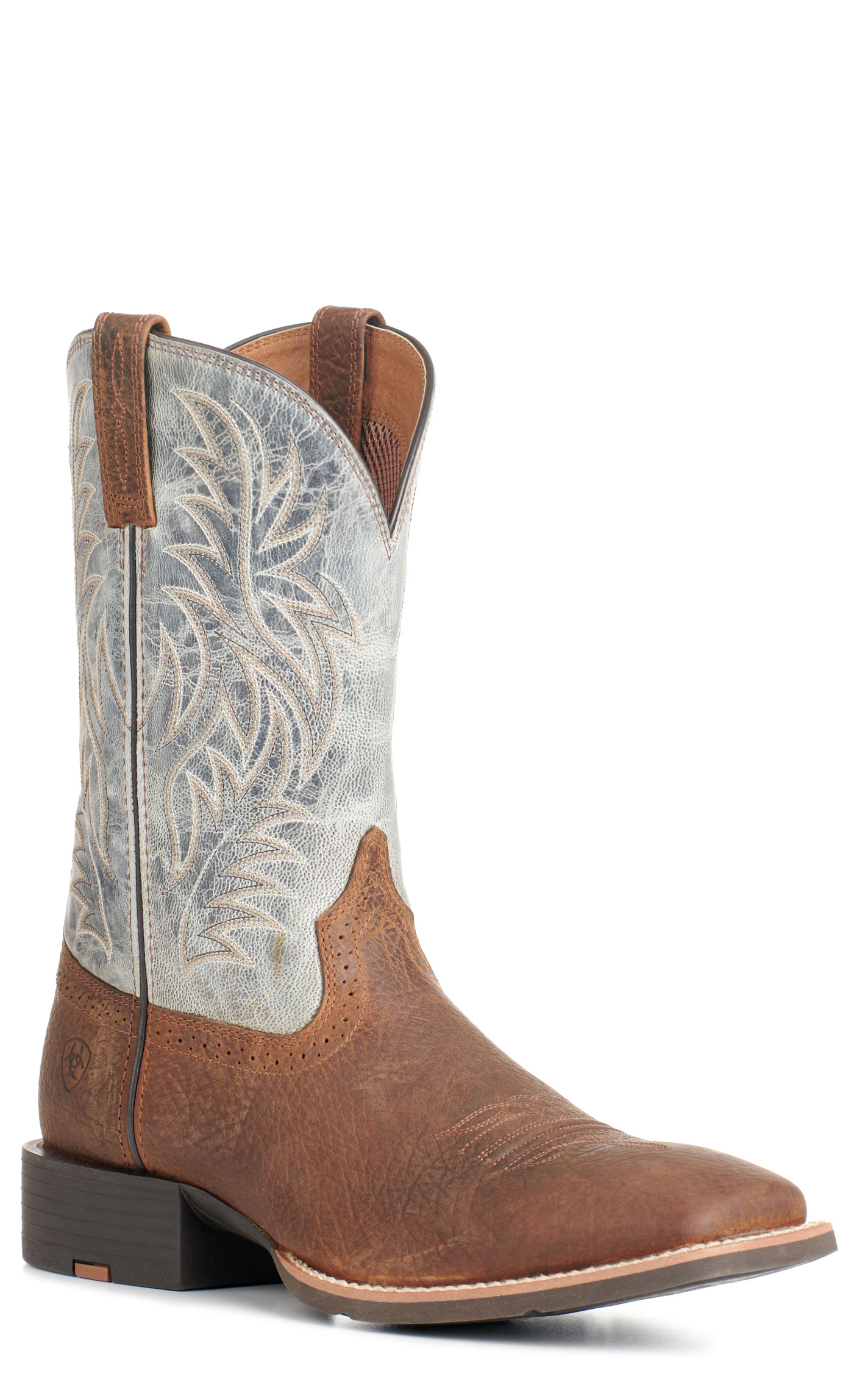 Ariat Men's Sport Dark Brown and Glacier Blue Wide Square Toe Cowboy Boots - Image 1