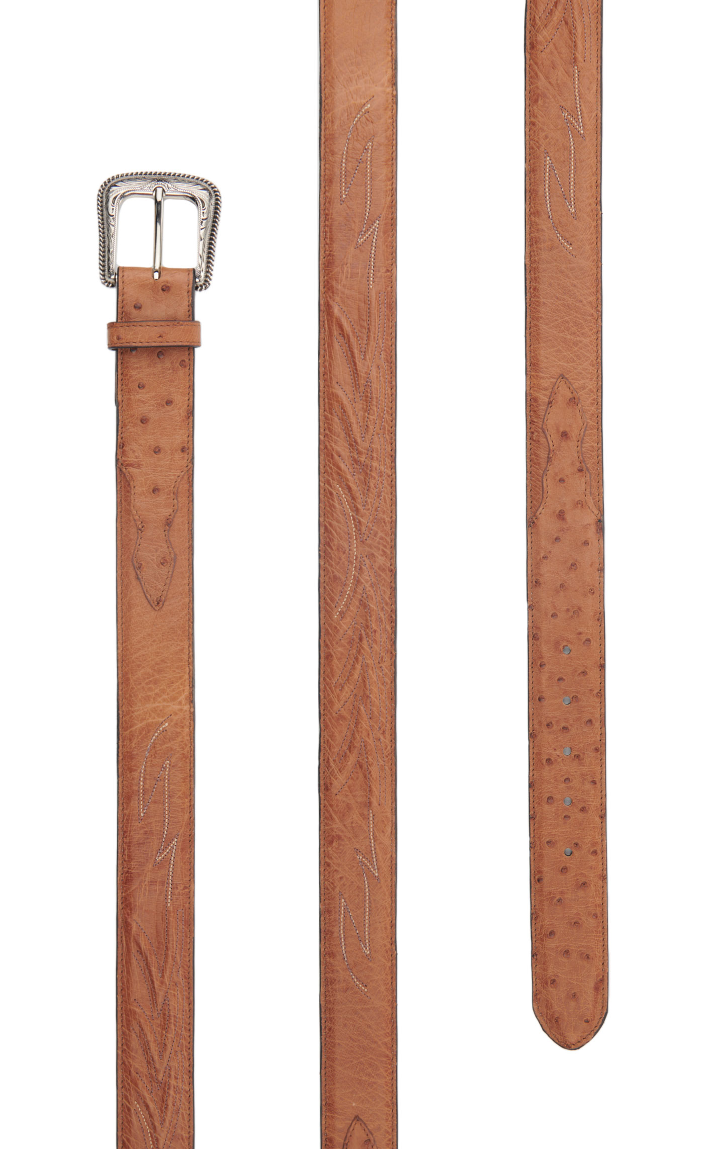 JRC & Sons Men's Cognac Smooth Quill Ostrich Print Western Belt - Image 1
