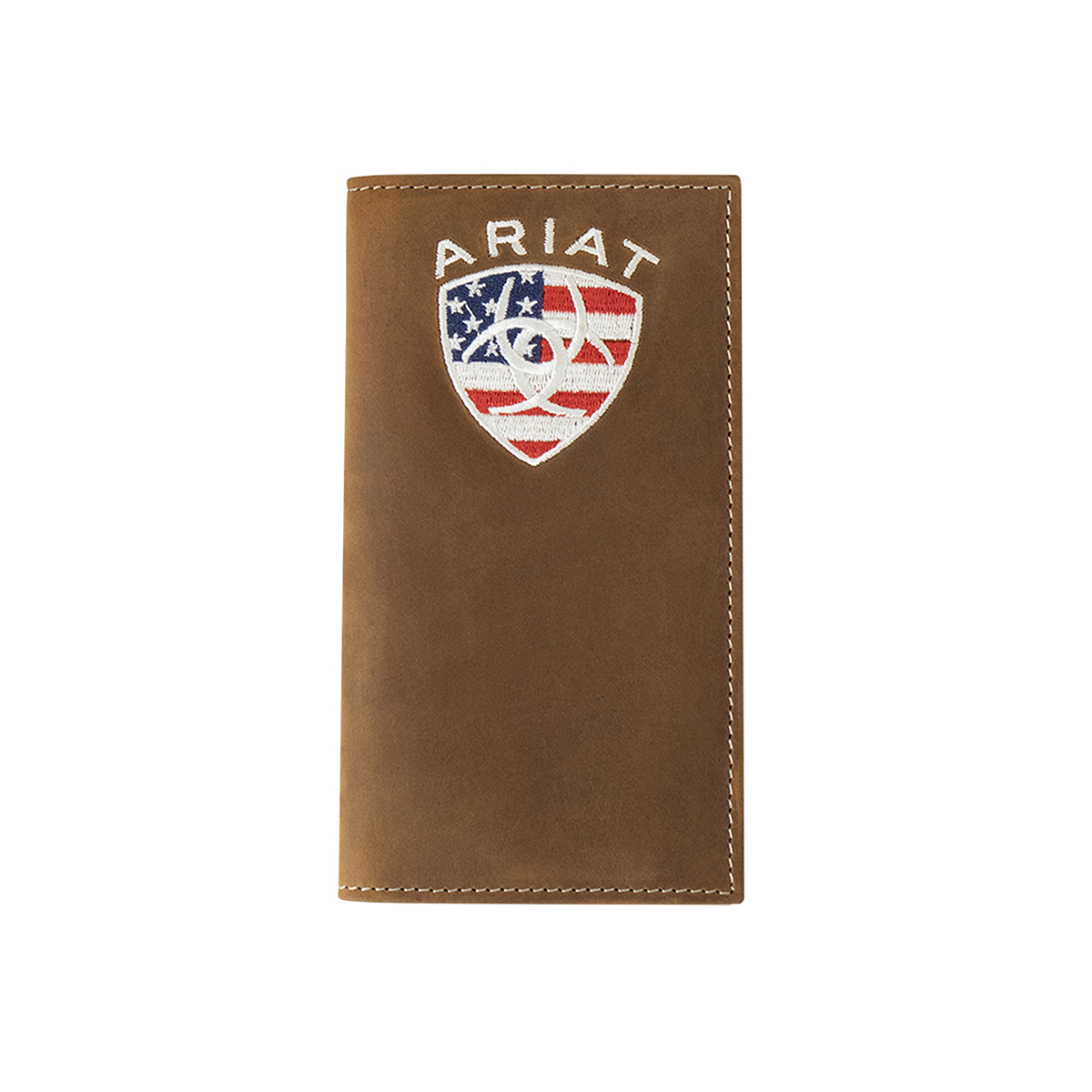 Ariat Tawny-Brown Leather & Flag Shield Rodeo Wallet - Image 1