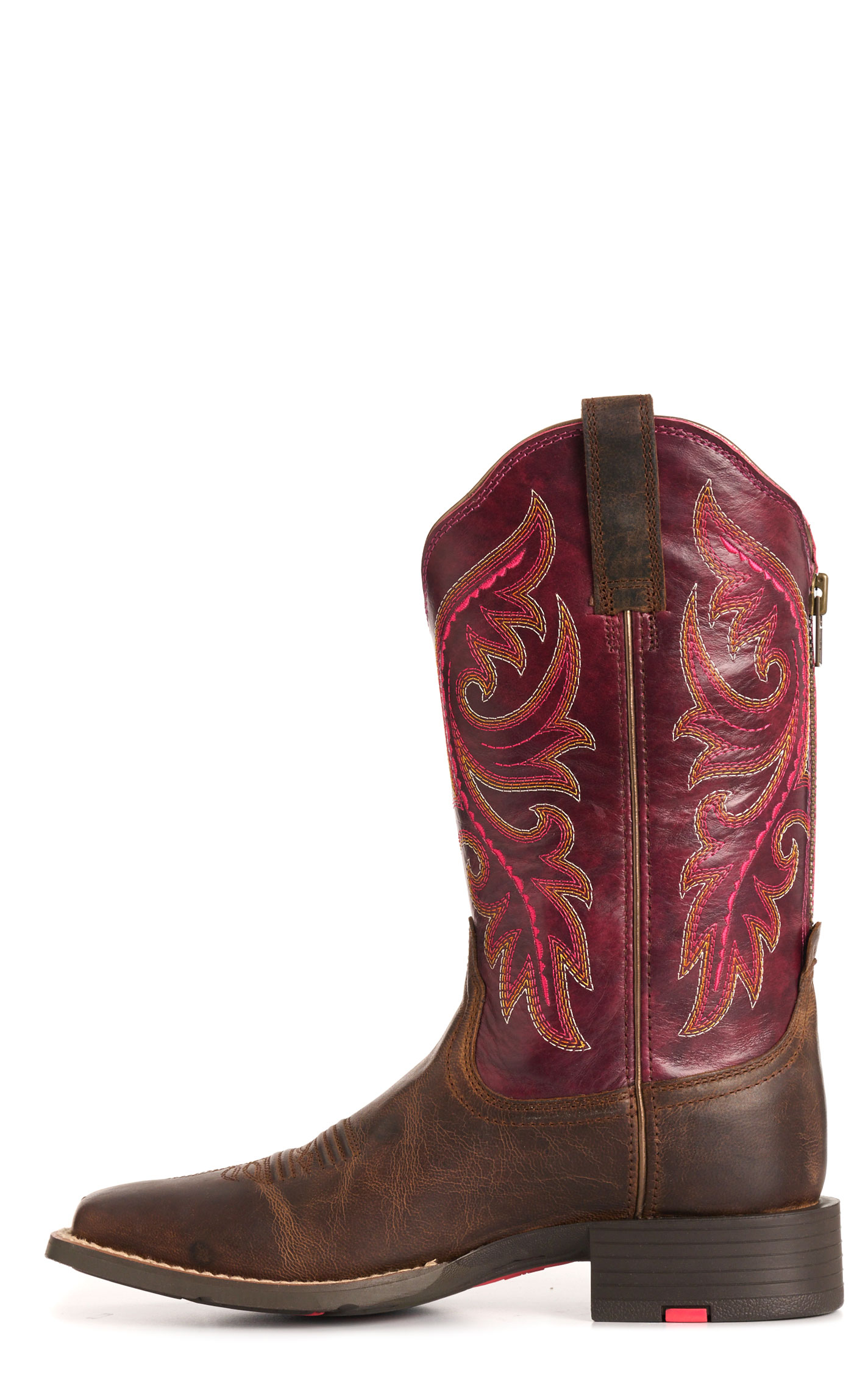 Ariat Women's Worn Mocha and Raspberry Round Up Back Zip Wide Square Toe Cowboy Boots - Image 1