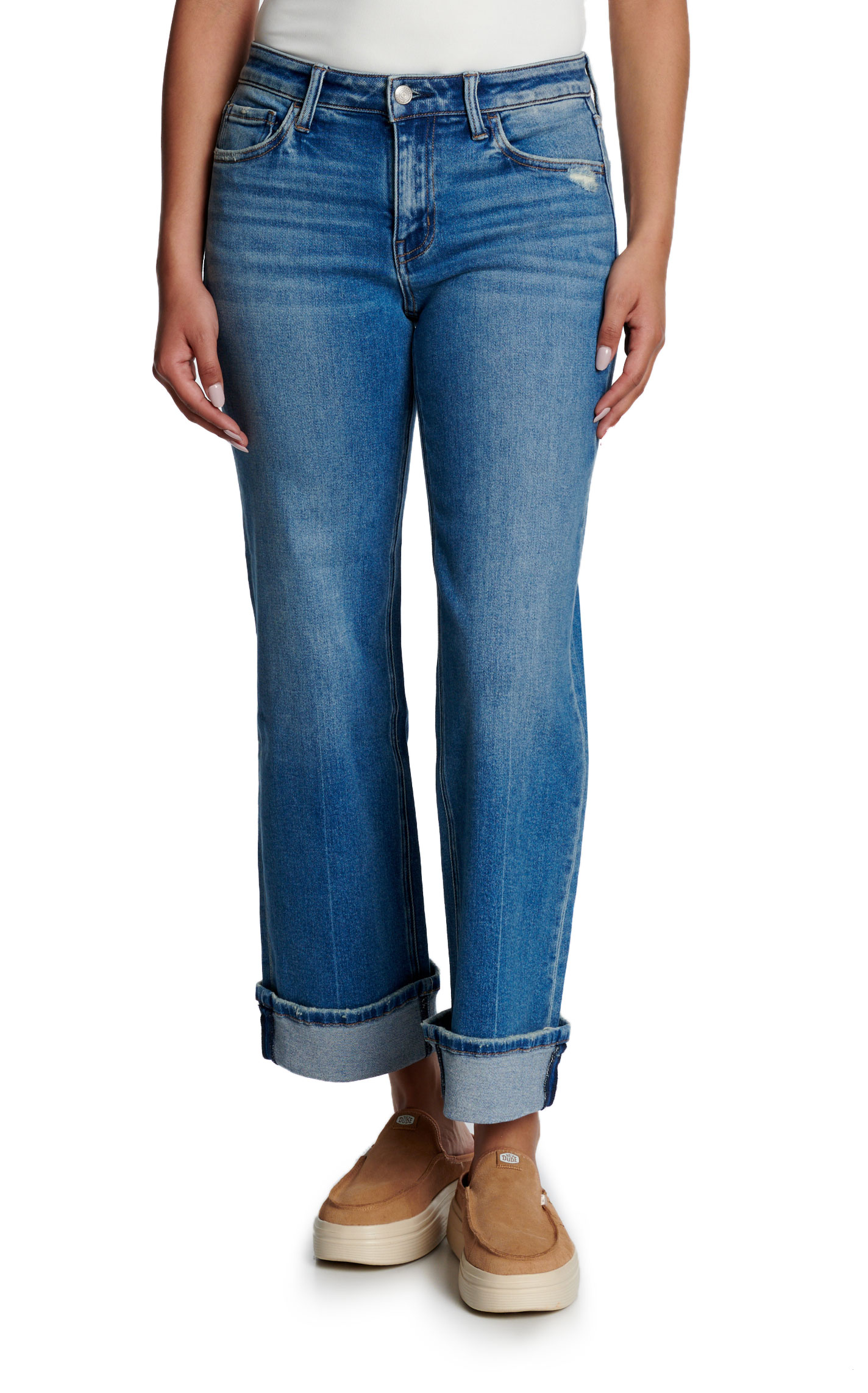 Lovervet Women's Medium Wash Mid-Rise Wide Cropped & Cuffed Leg Jeans - Image 1
