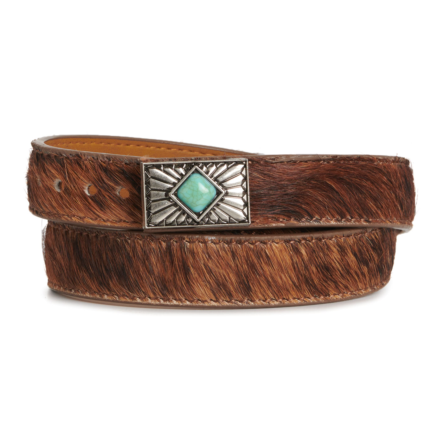 3D Belt Co Brown Calf Hair Turquoise Stone Hatband - Image 1