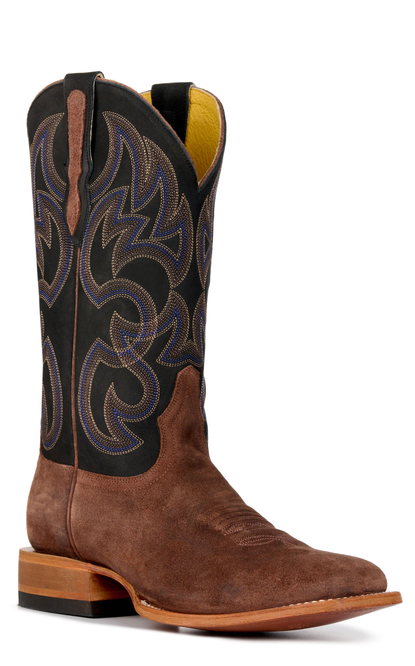 Cavender's Men's Brown Roughout and Black Wide Square Toe Cowboy Boots - Image 1