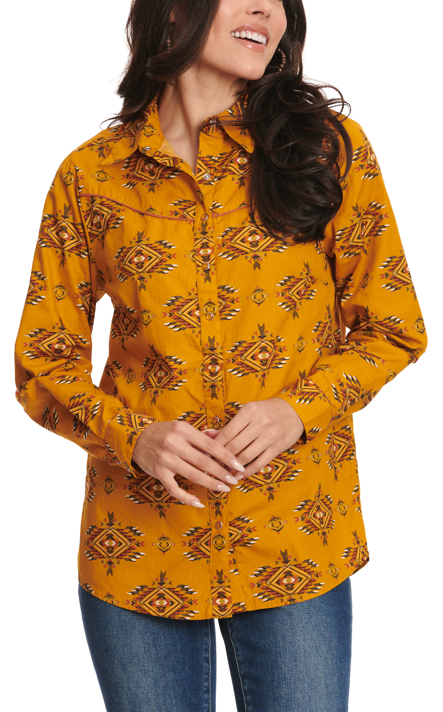 Cotton & Rye Women's Goldenrod & Autumn Aztec Print Western Shirt - Image 1