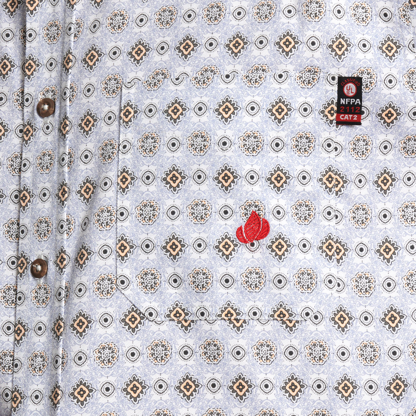 Forge Men's White & Brown Blue Print Flame Resistant Work Shirt - Image 1