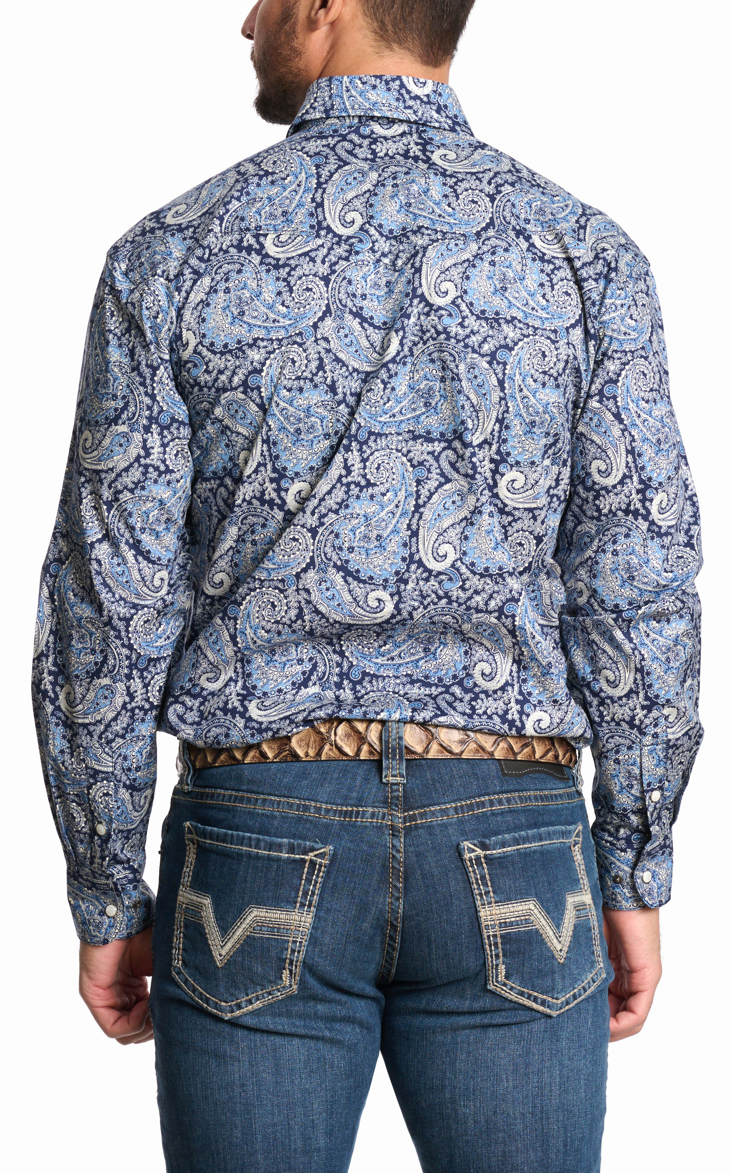 Panhandle Men's Rough Stock Navy Paisley Western Shirt - Image 1
