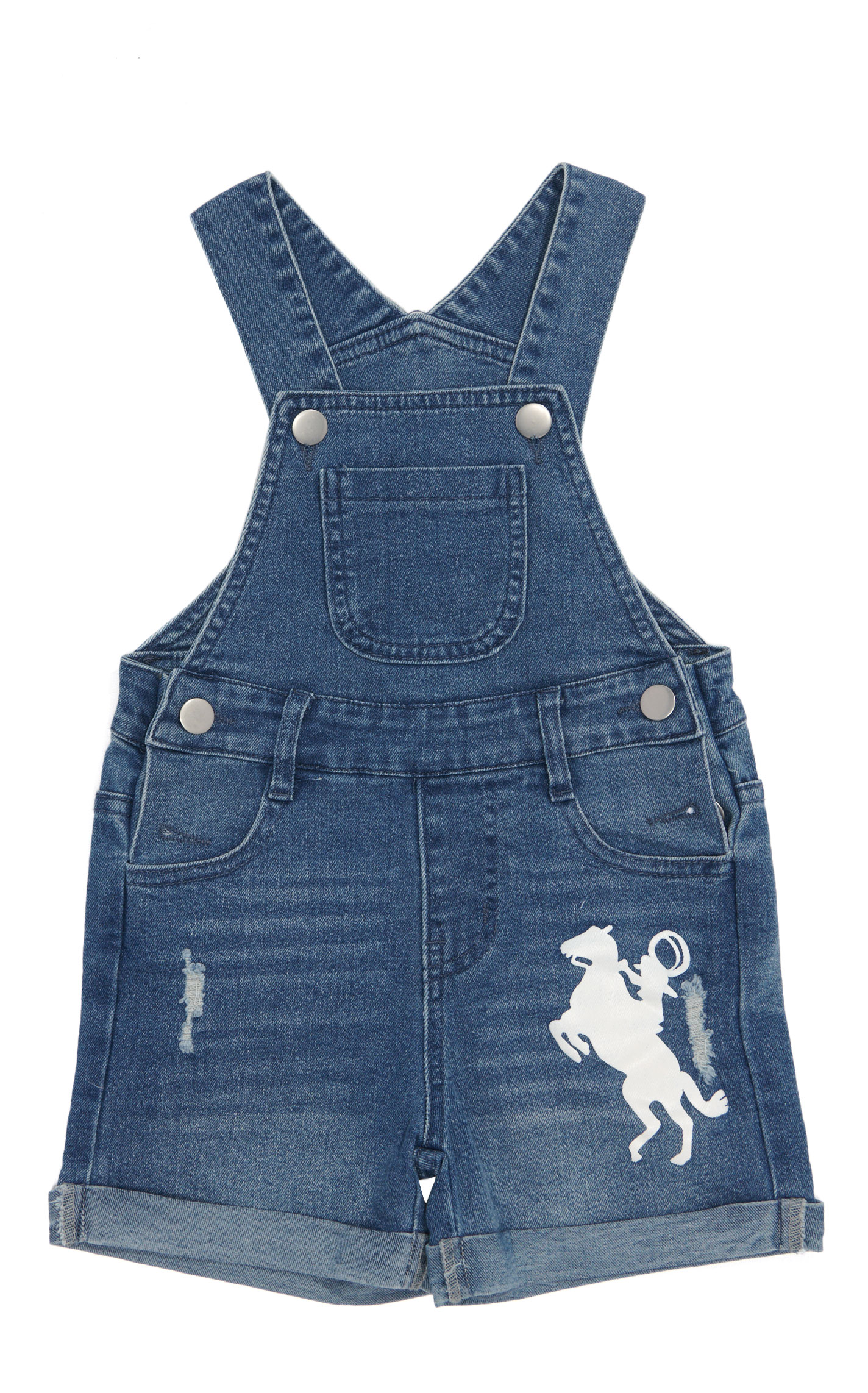 Shea Baby Toddler Girl's Distressed Denim Overall Shorts  - Image 1