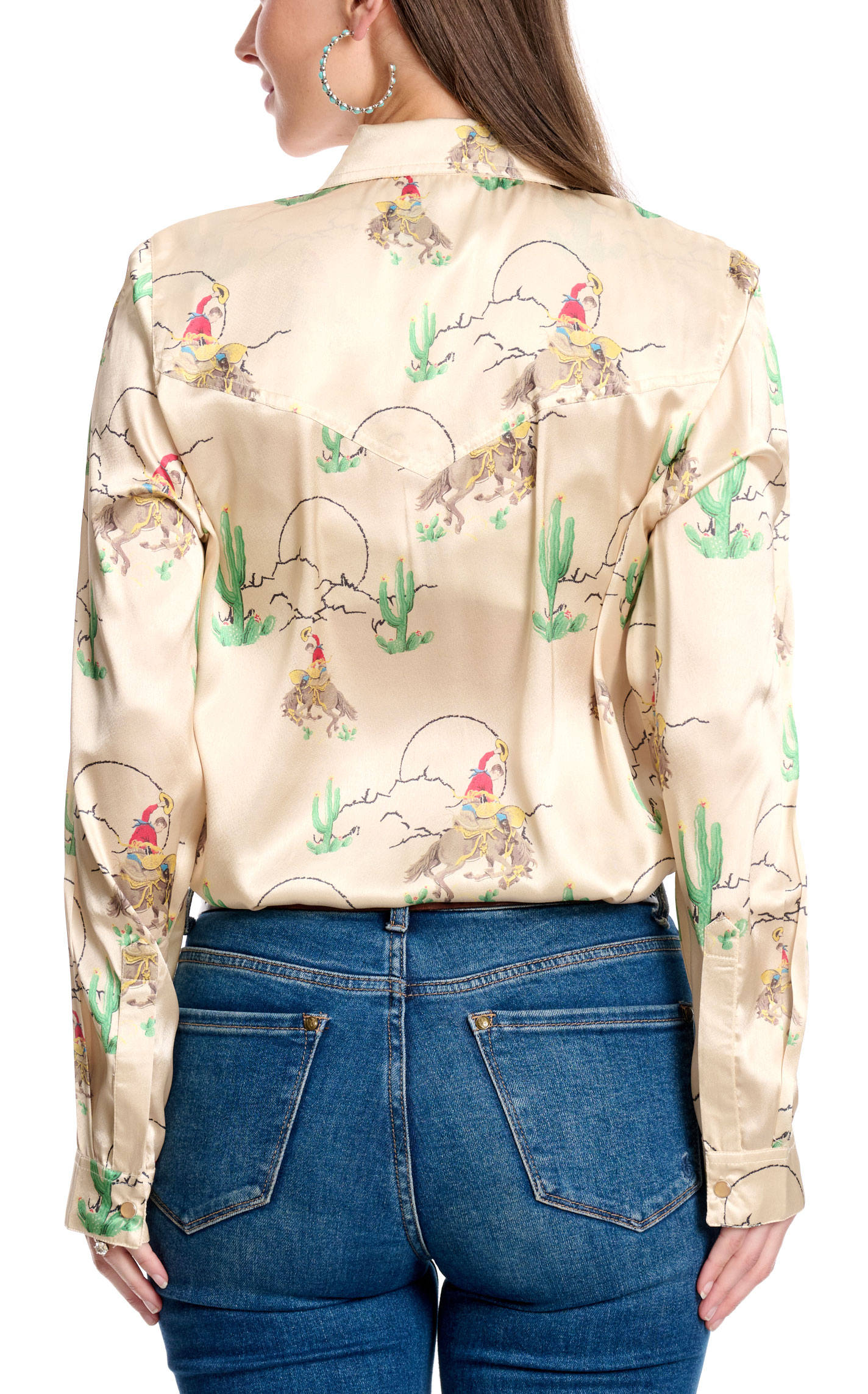 Outback Trading Co Women's Winnie Silky Tan Retro Western Top - Image 1