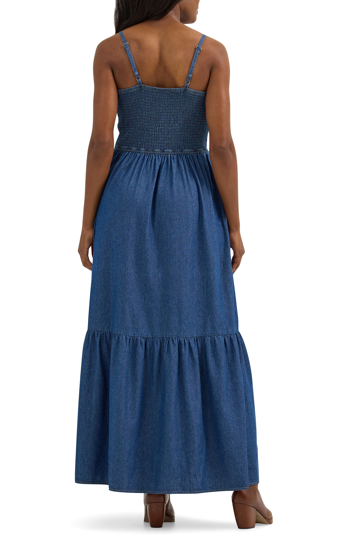 Wrangler Women's Medium Wash Denim Smocked Maxi Dress - Image 1