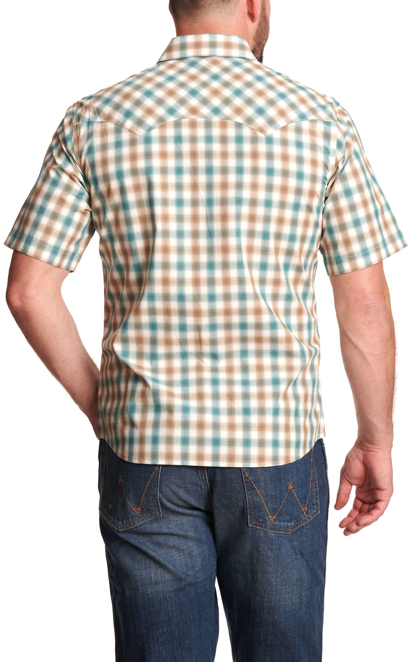 Wrangler Retro Men's Teal & Coffee Plaid Western Shirt - Image 3
