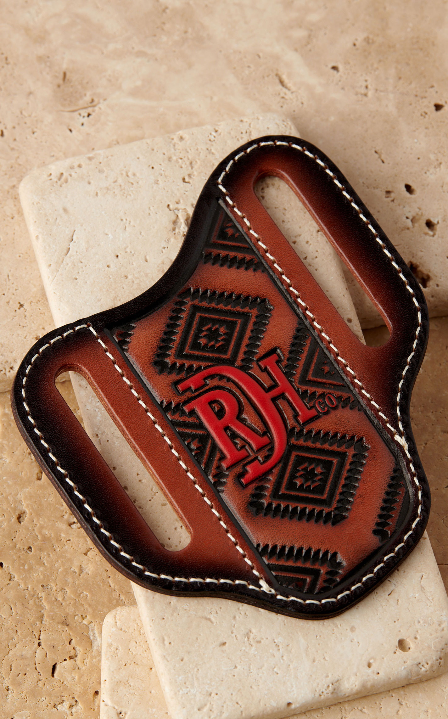 Red Dirt Hat Co. Genuine Leather Aztec Red Logo Pancake Knife Sheath - Image 1