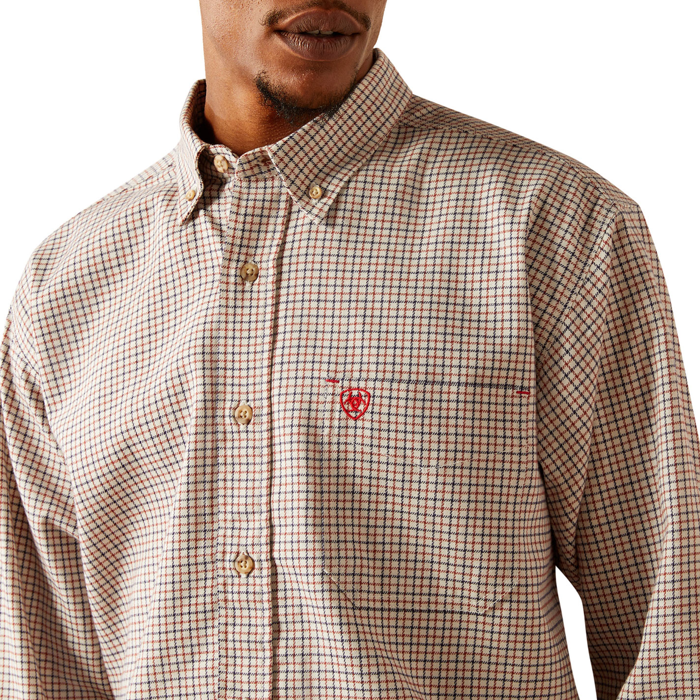 Ariat Men's Gasket Black & Wood Plaid FR Work Shirt - Image 1