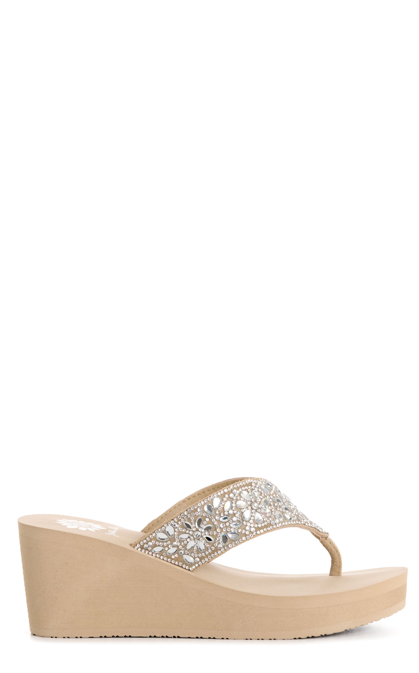 Yellow Box Ladies’ Taupe Enola Bling Wedge Flip Flops - Image 1