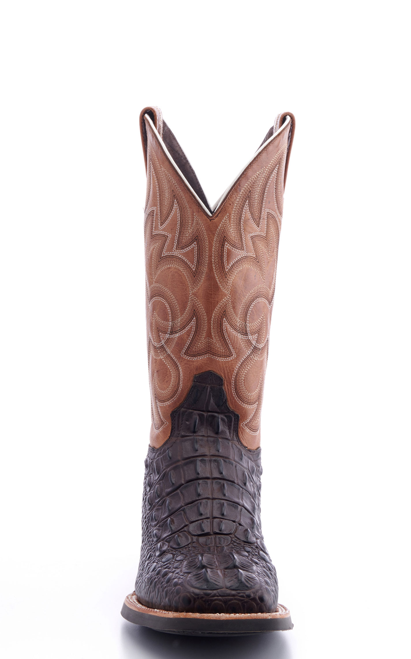 Cavender's Men's Intrepid Chocolate Hornback Alligator Print Wide Square Toe Cowboy Boot - Image 1