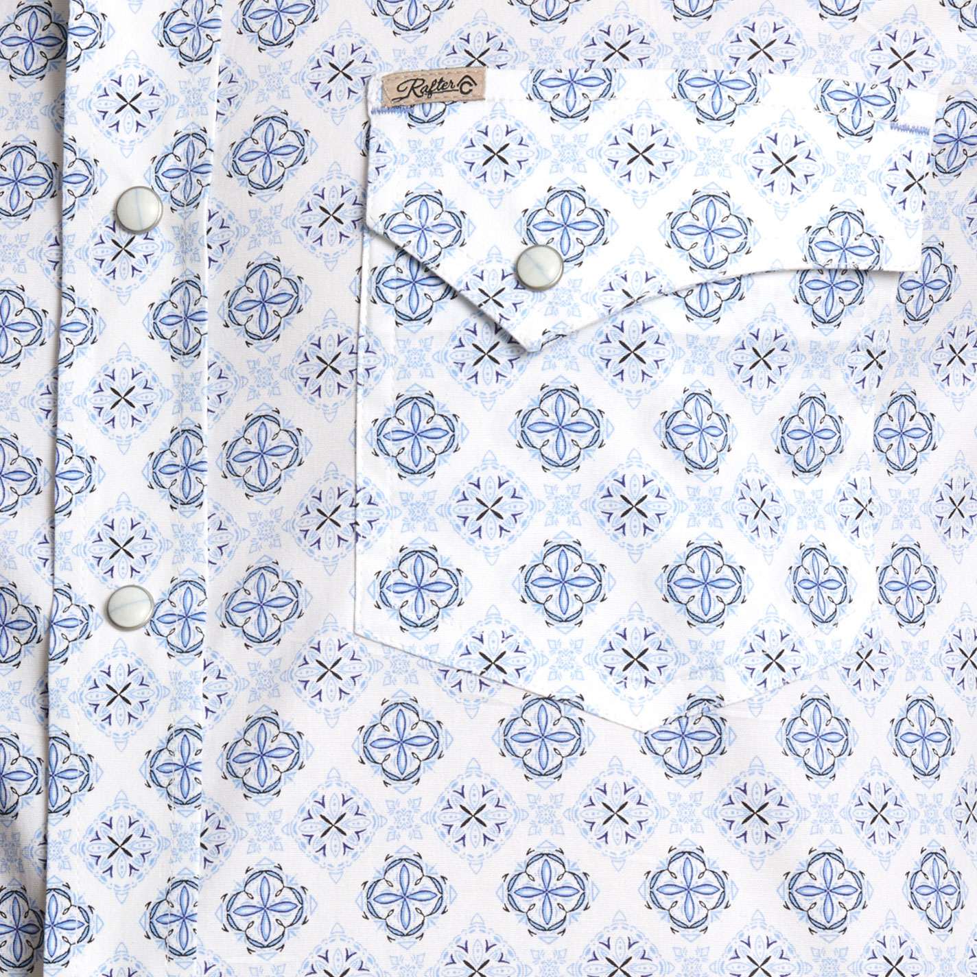 Rafter C Men's White & Blue Geo Print Short Sleeve Western Shirt - Image 1