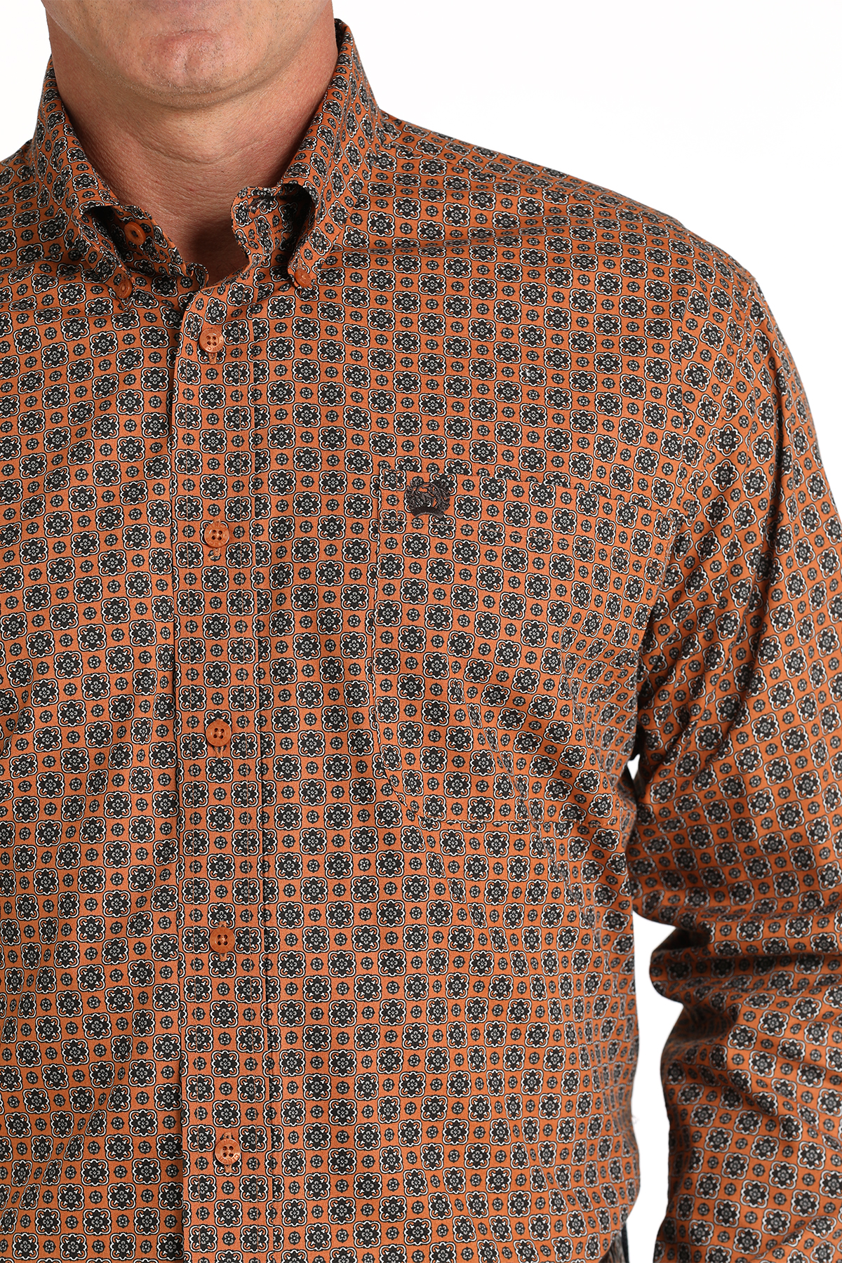 Cinch Men's Black & Dark Ochre Geo Print Western Shirt - Image 1