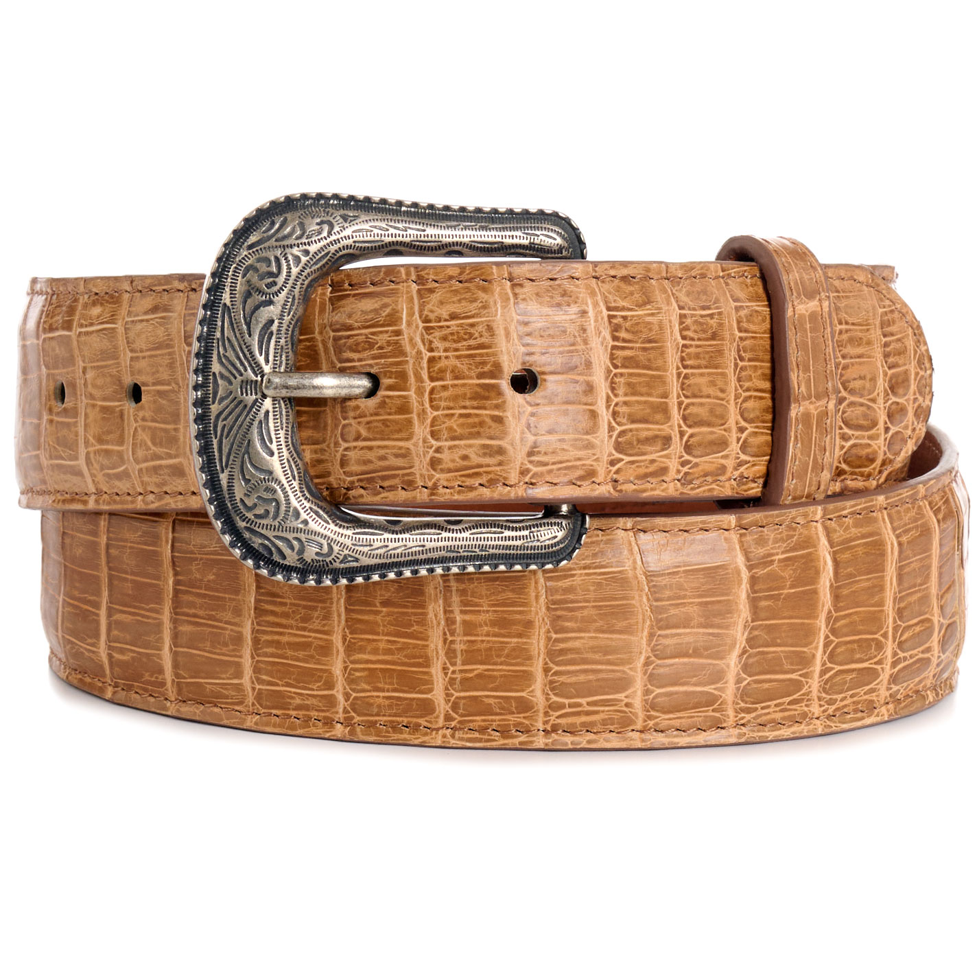 Cavender's Men's Saddle Tan Caiman Print Western Belt - Image 1