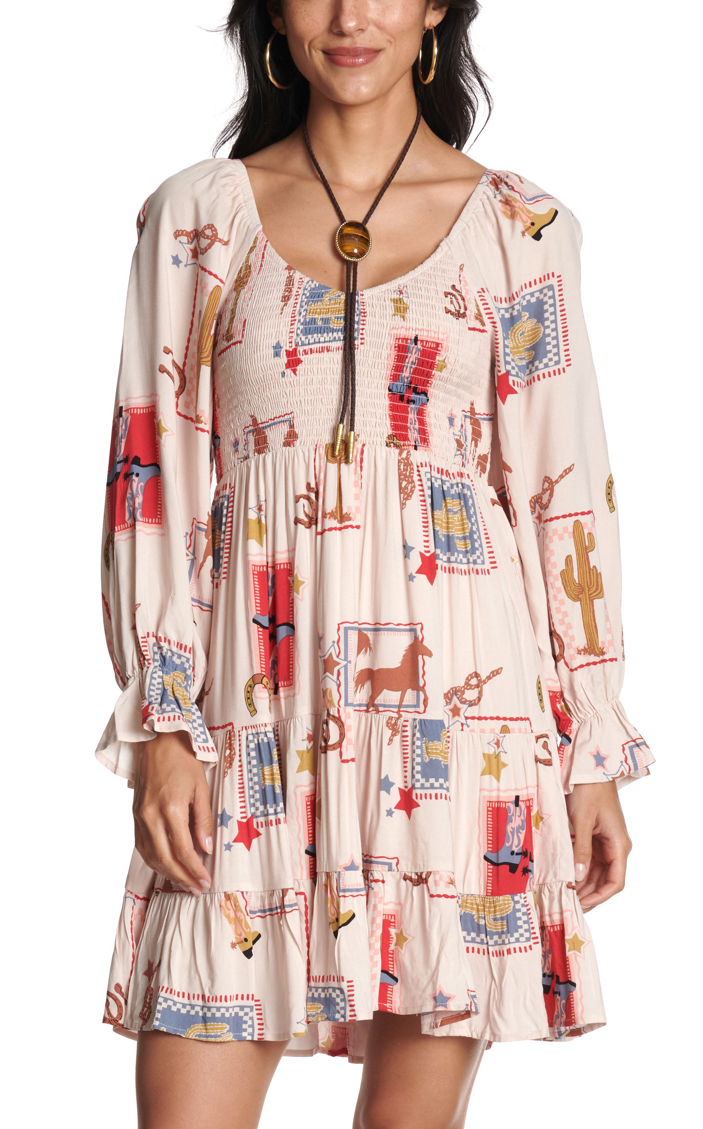 Blue B Women's Multicolored Western Print Dress - Image 1