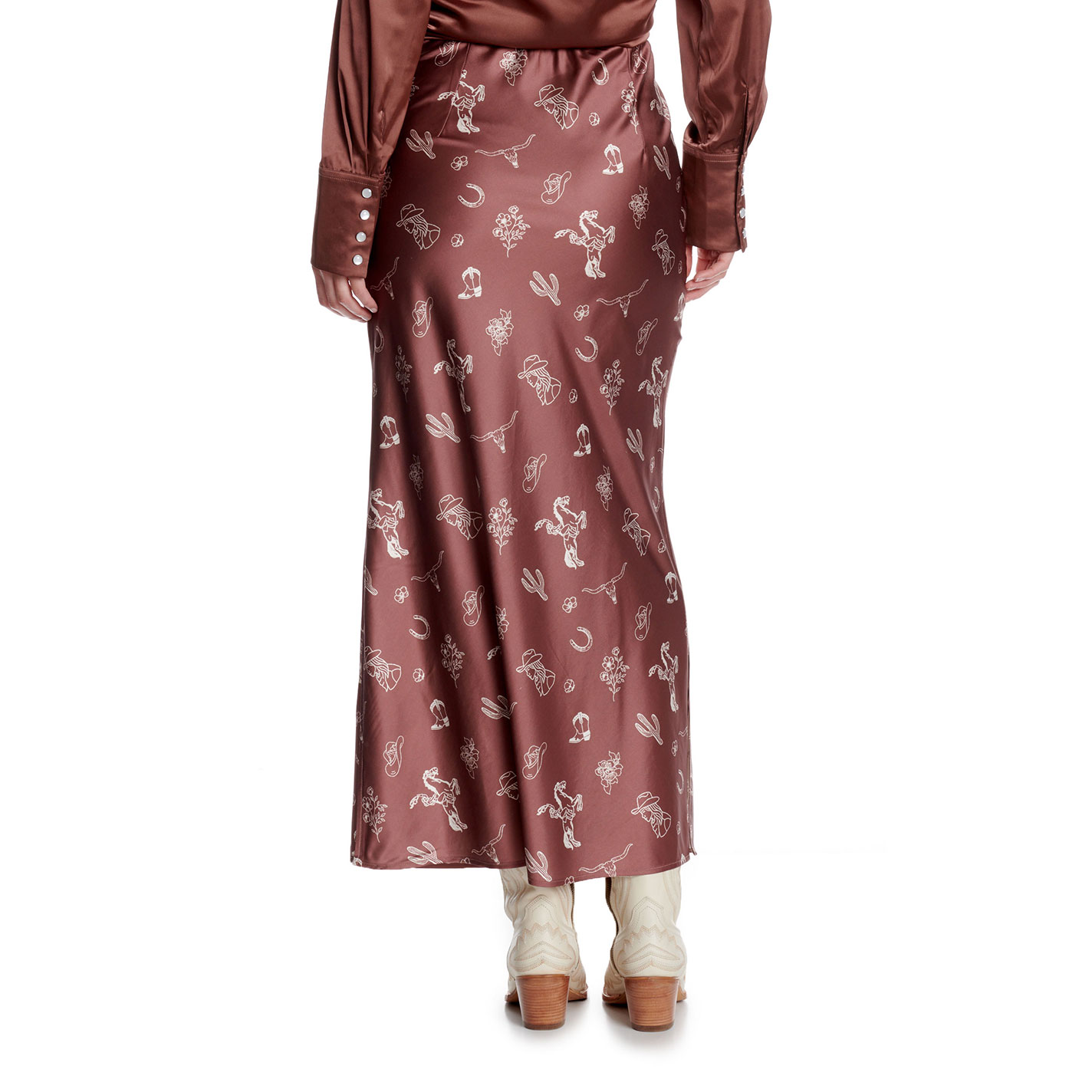 Rockin' C Women's Brown & White Western Print Maxi Skirt - Image 1