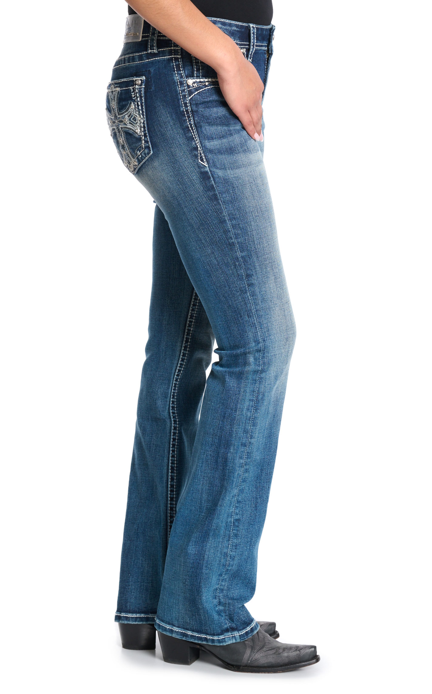 Grace in L.A. Women's Medium Wash Crosses Boot Cut Jeans - Image 1