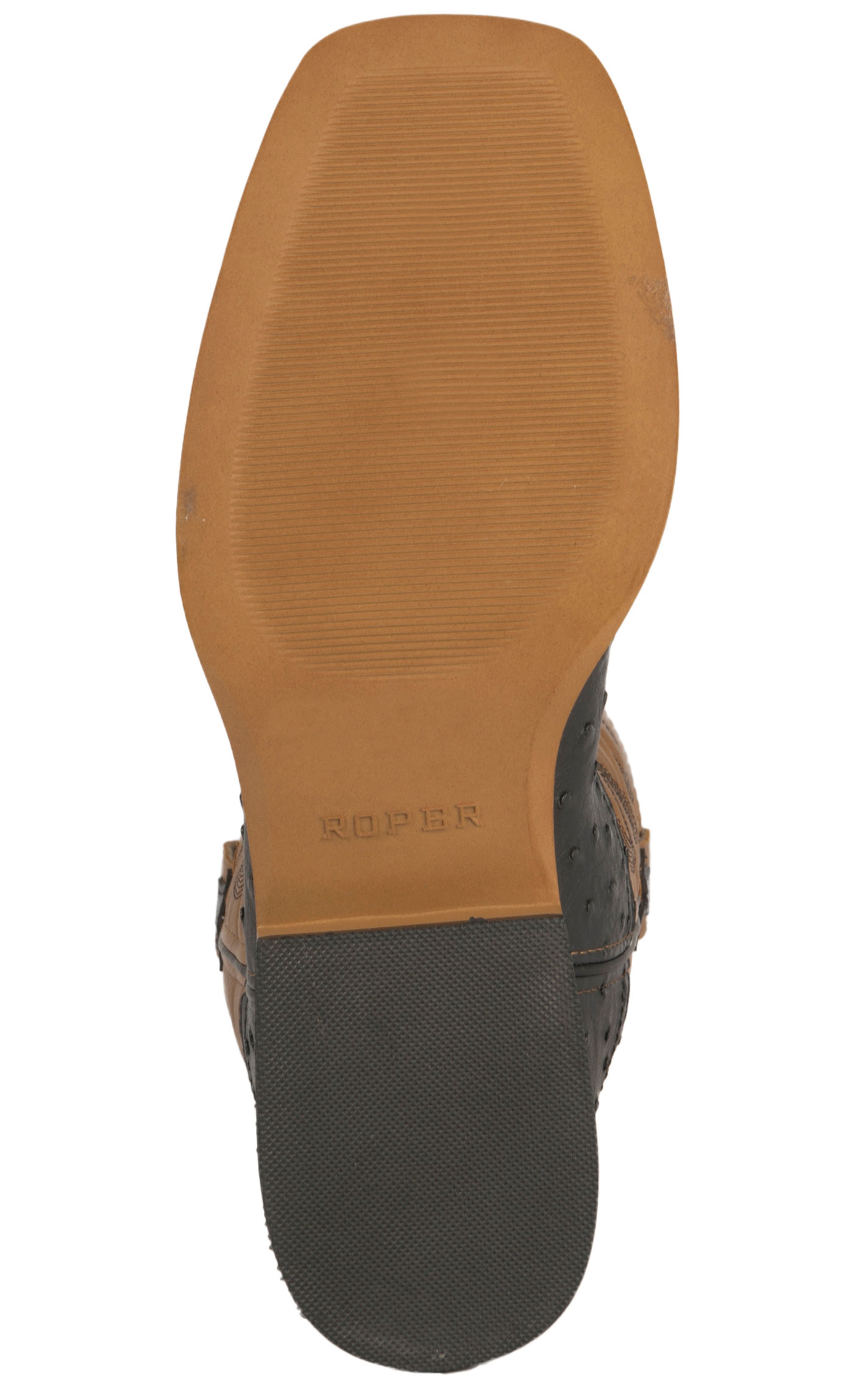 Roper Men's Faux Leather Ostrich Black & Tan Square Toe Cowboy Boots - Image 1
