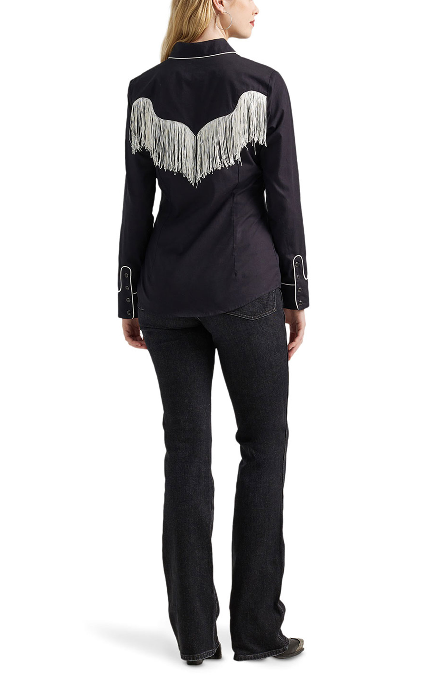 Wrangler Women's Black Fringed Dress Western Shirt - Image 1