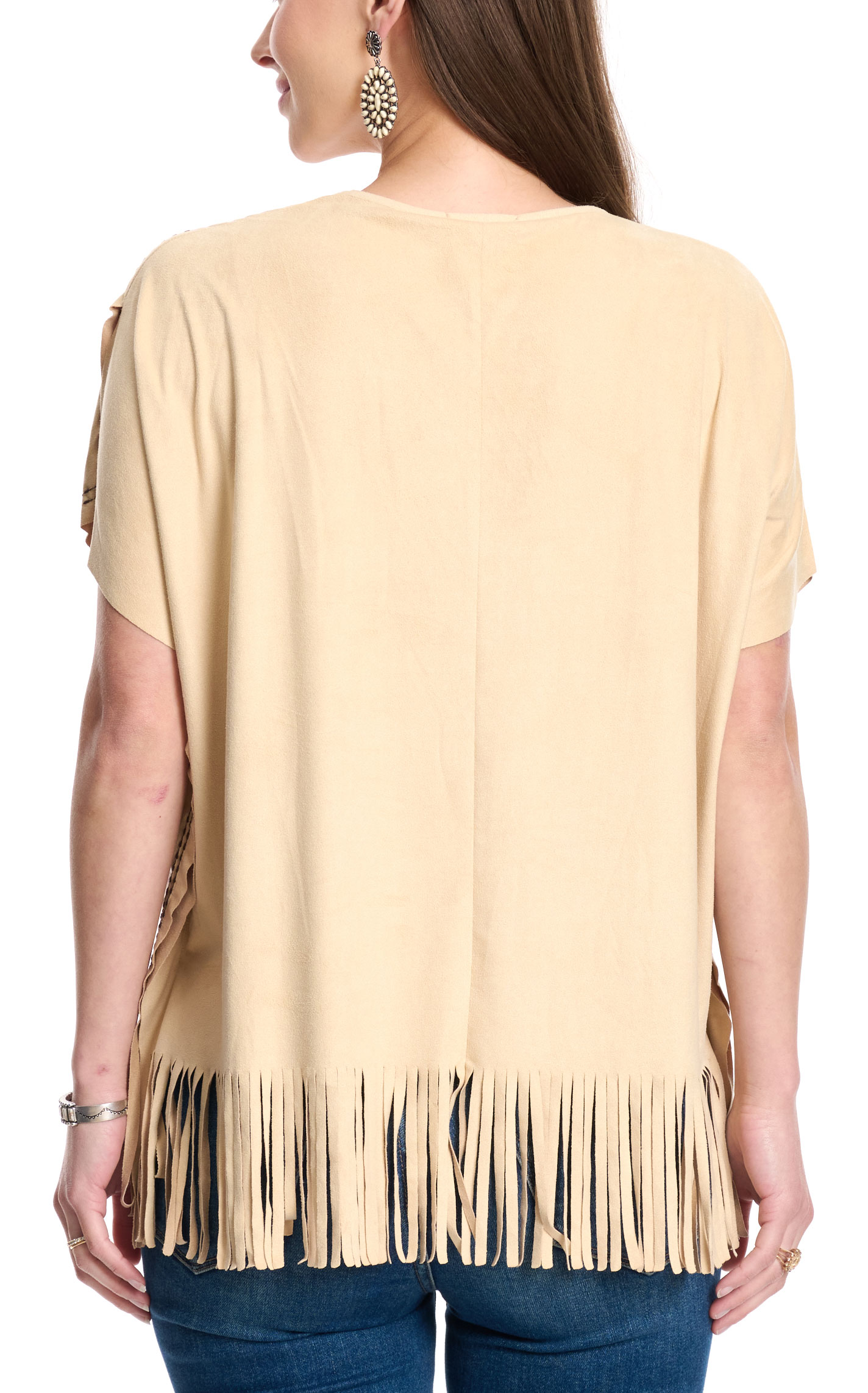 Cowgirl Hardware Women's Latte Faux Suede Fringed Poncho Top - Image 1