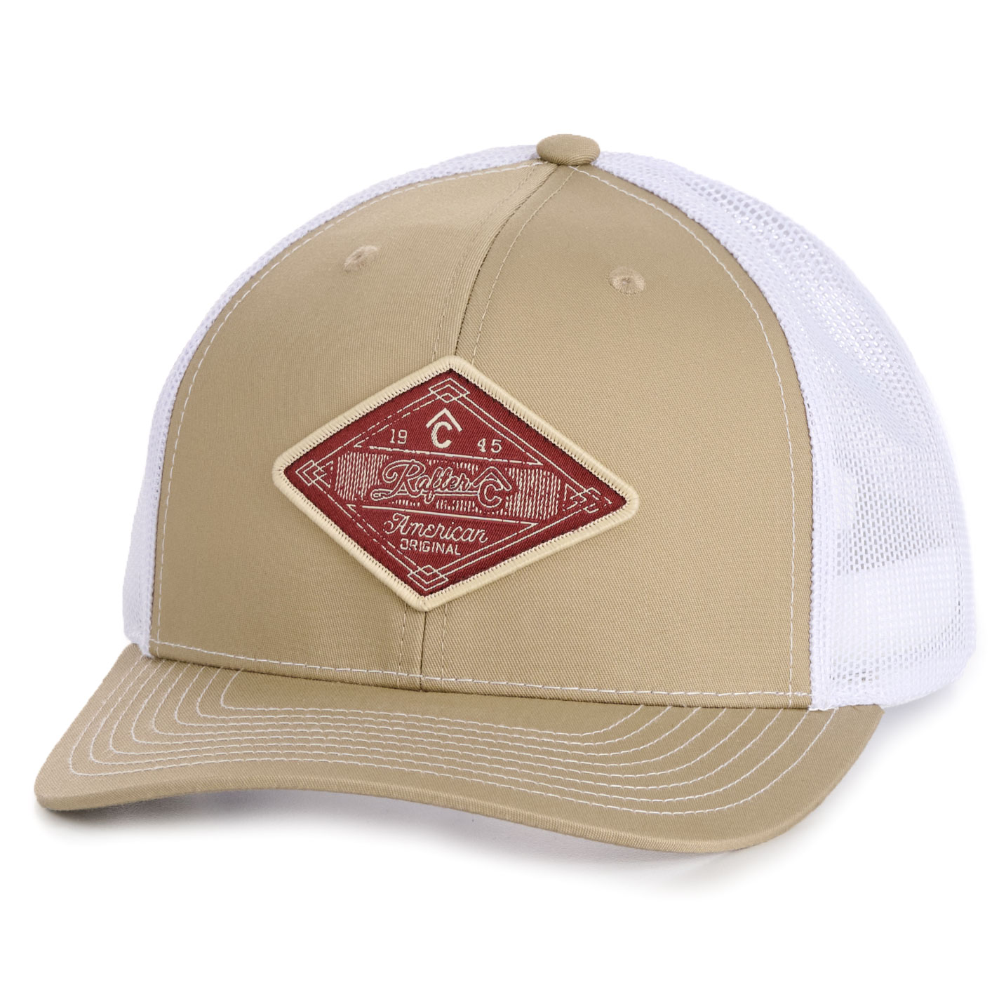 Rafter C Men's Khaki & White Burgundy Diamond Logo Patch - Image 1