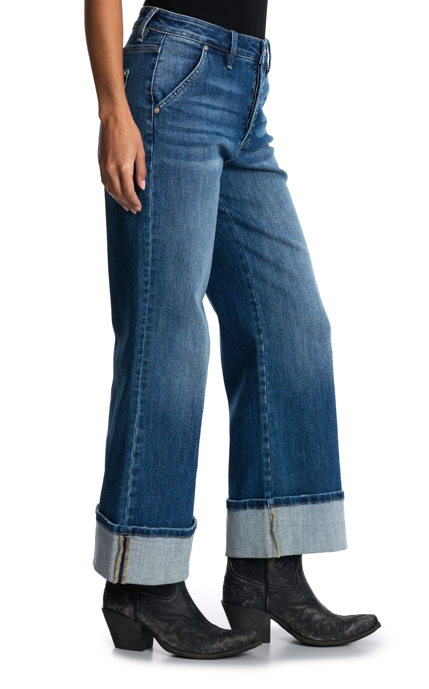 Rockin' C Women's Dark Wash Wide Trouser Leg Jeans - Image 1