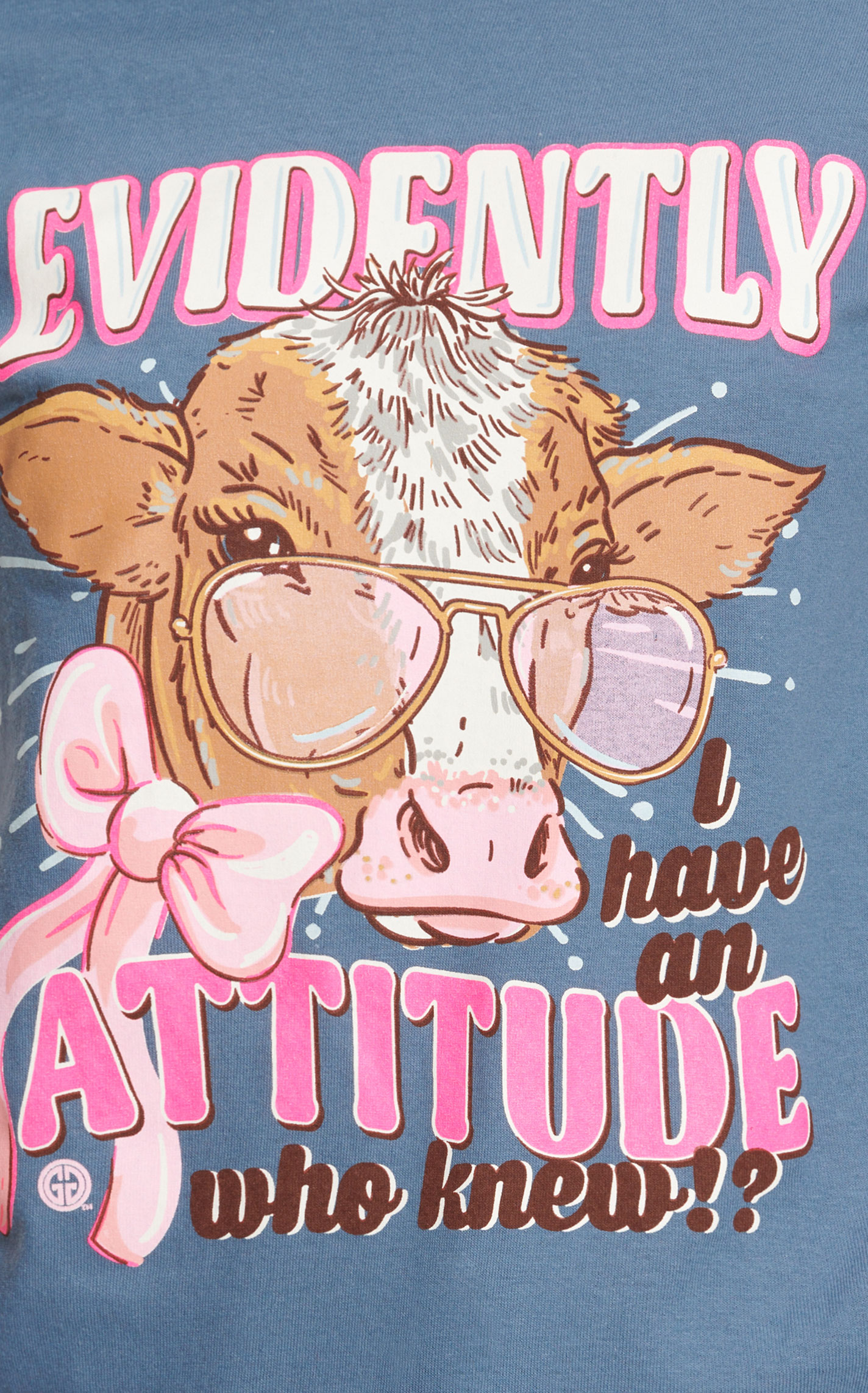 Girlie Girl Originals Women's Slate Blue Attitude Cow Graphic T-Shirt - Image 2
