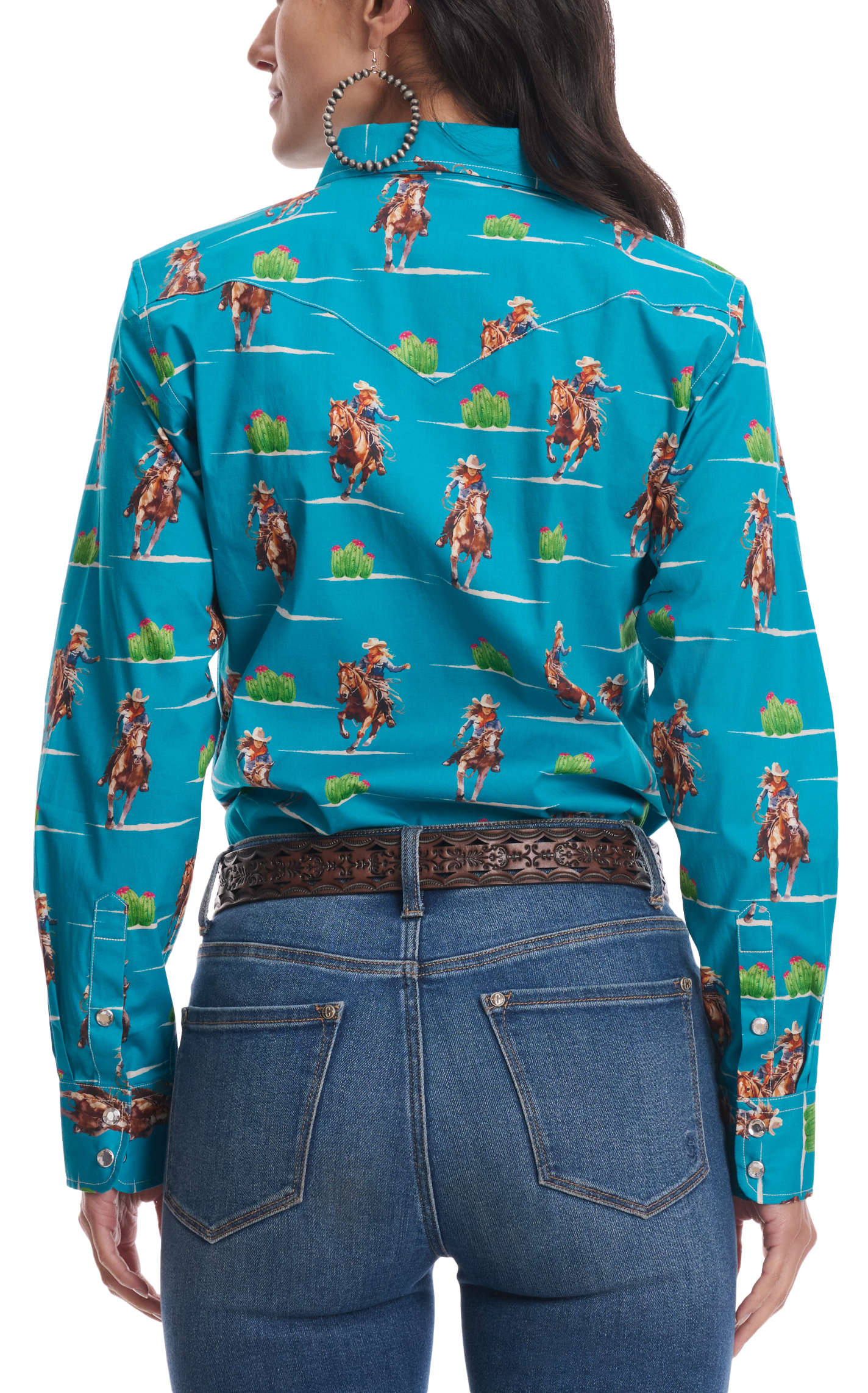 Cowgirl Hardware Women's Turquoise Cowgirls & Cactus Print Western Shirt   - Image 1