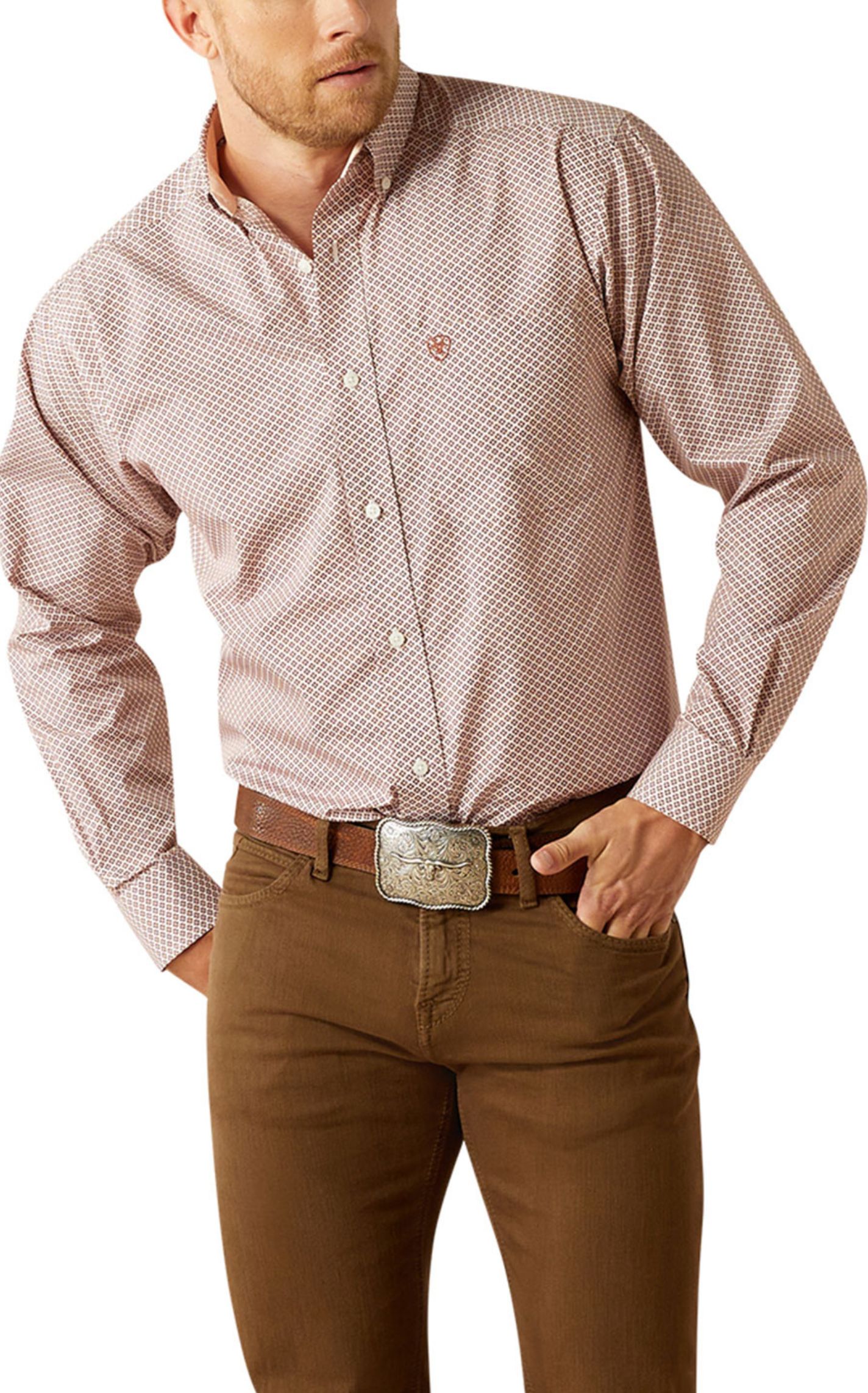 Ariat Men's Avery Brick & White Geo Print Western Shirt - Image 1