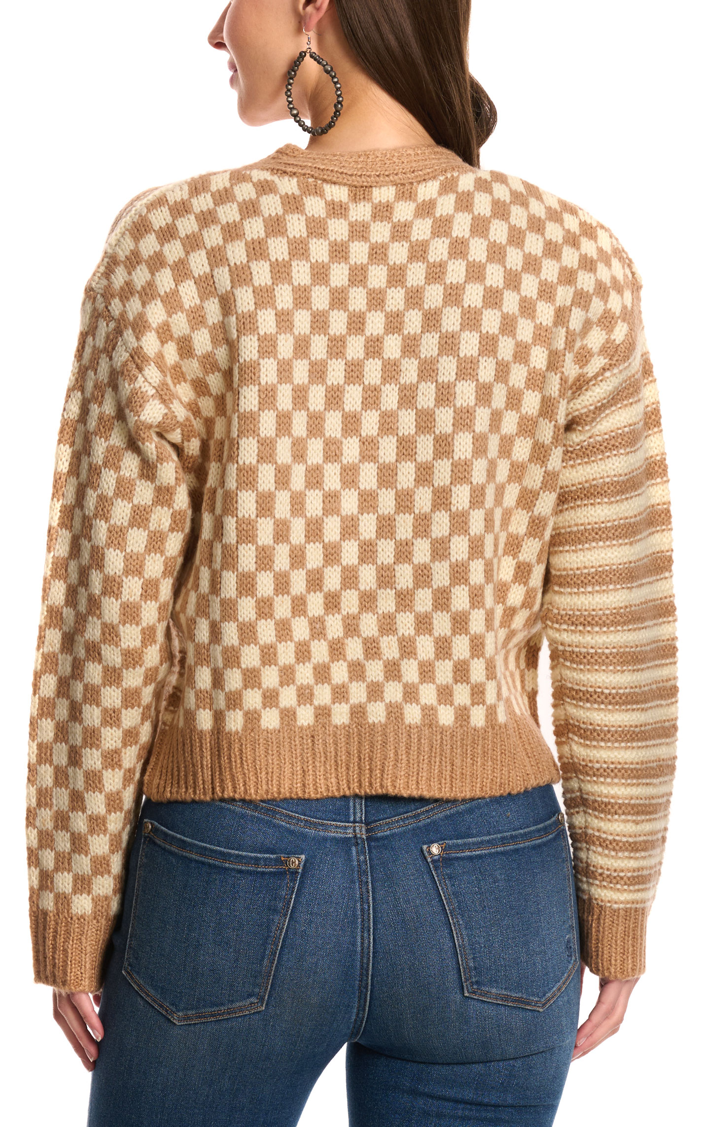 Double Zero Women's Checks & Stripes Sweater Cardigan - Image 1