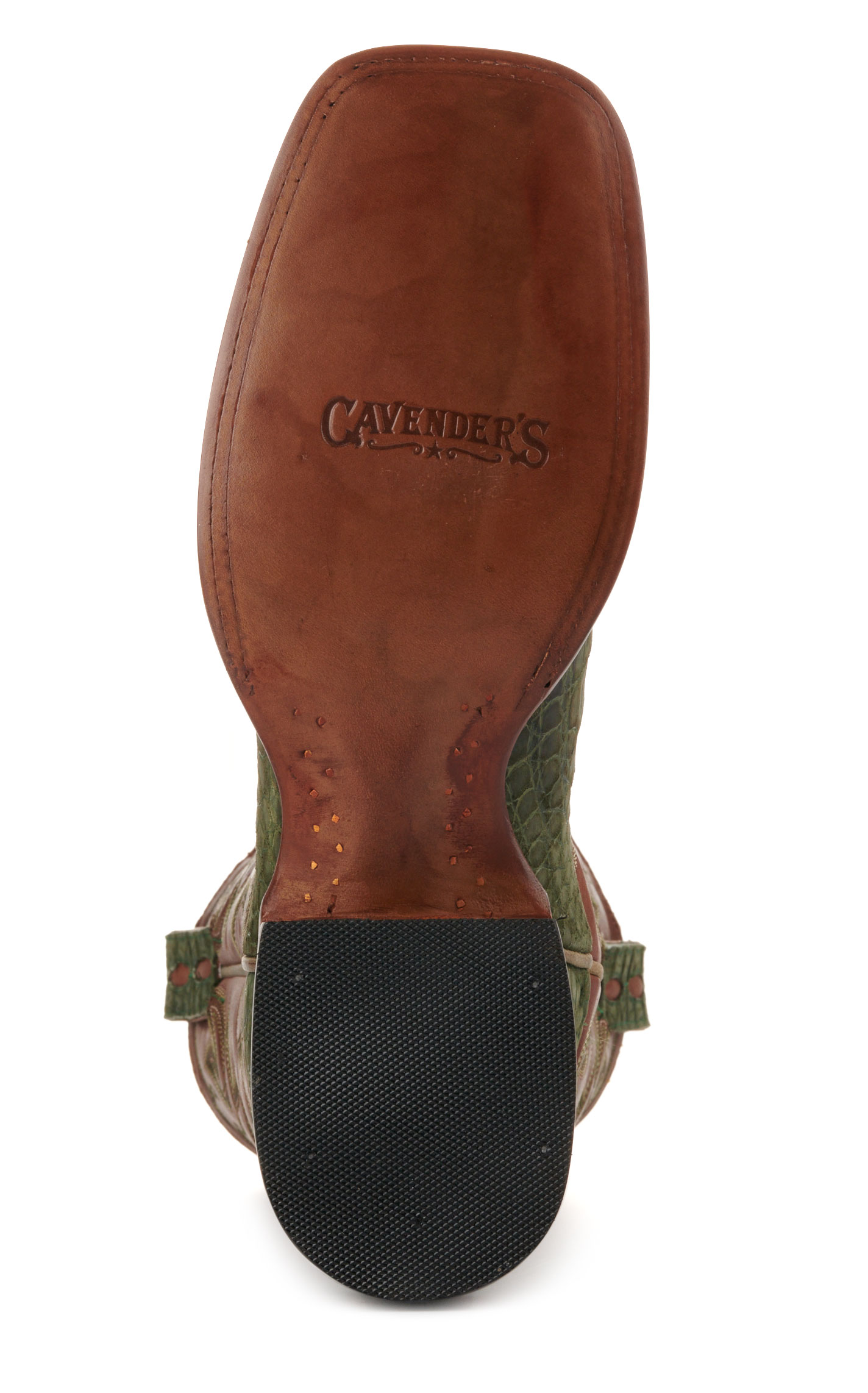 Cavender's Men's Brown and Green Sueded Caiman Wide Square Toe Exotic Cowboy Boots - Image 1