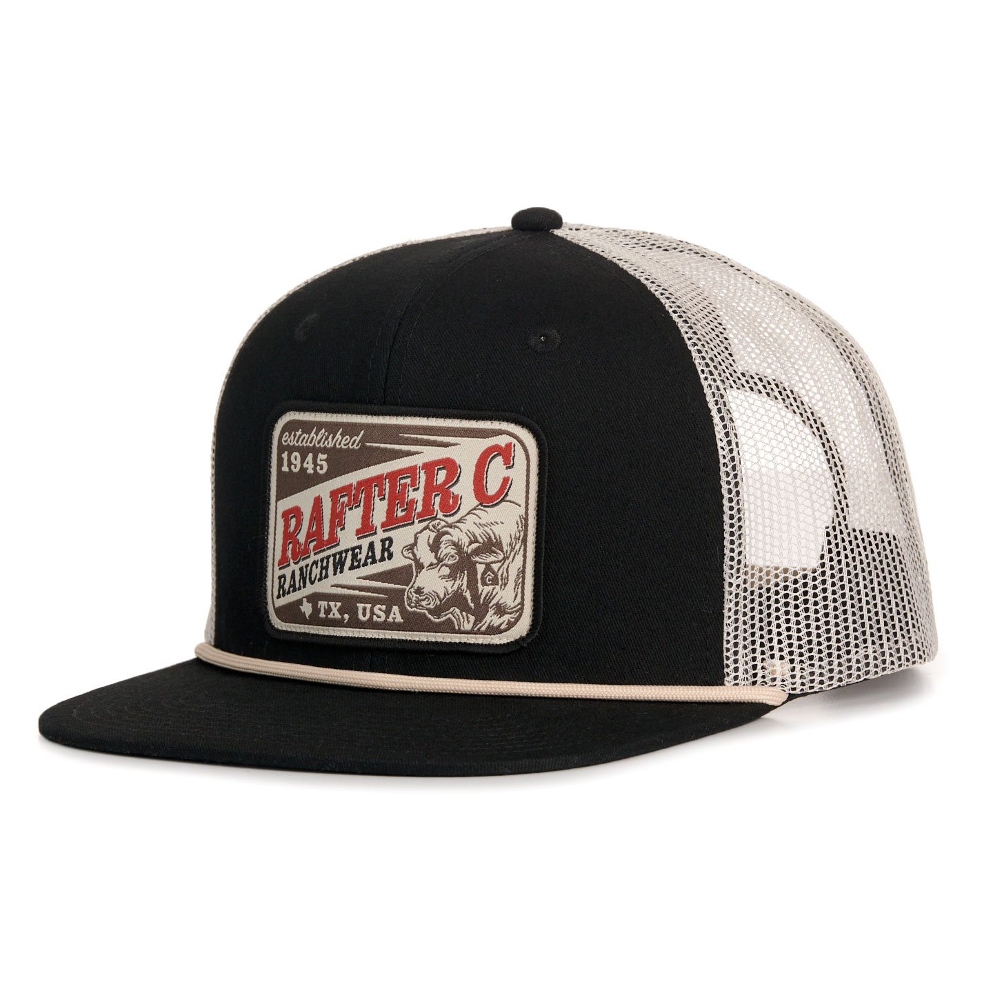 Rafter C Men's Black & Cream Ranchwear Logo Patch Cap - Image 1