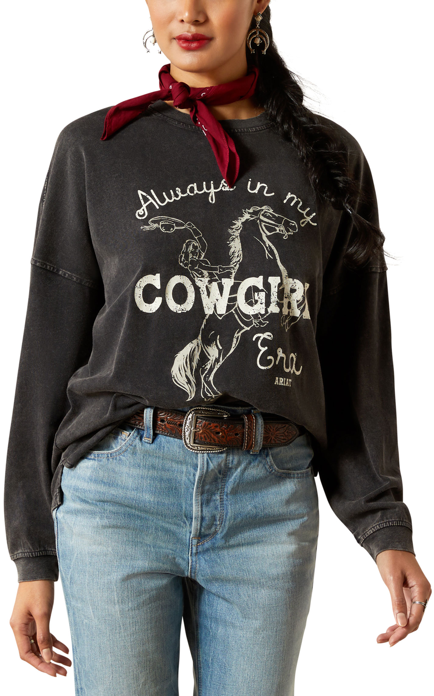 Ariat Women's Canvas Black Mineral Wash Oversized Graphic T-Shirt - Image 1