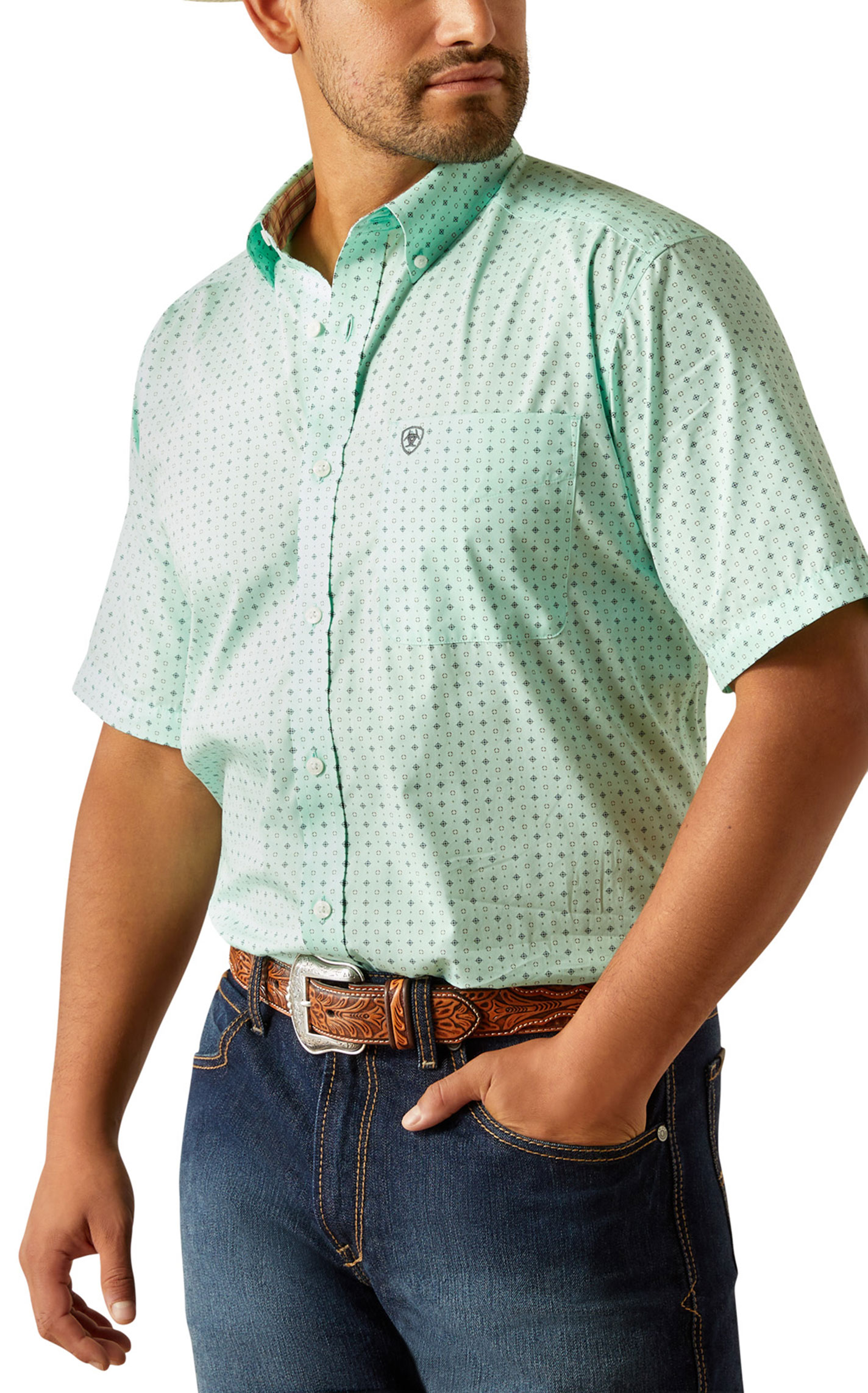 Ariat Men's Ellis Mint Geo Print Western Shirt - Image 1