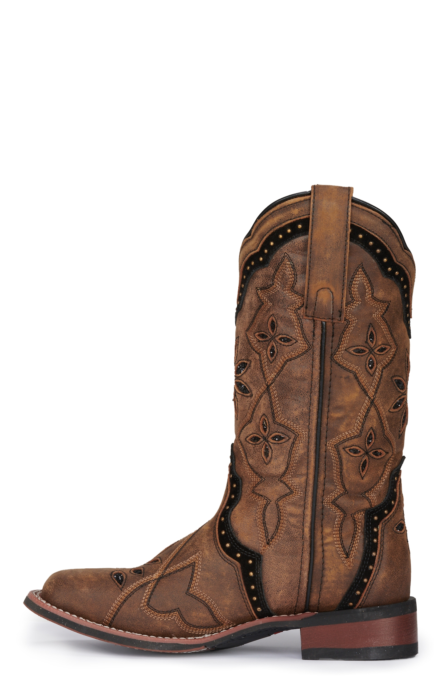 Laredo Women's Bouquet Honey Brown with Glitter Underlay Wide Square Toe Cowboy Boots - Image 1