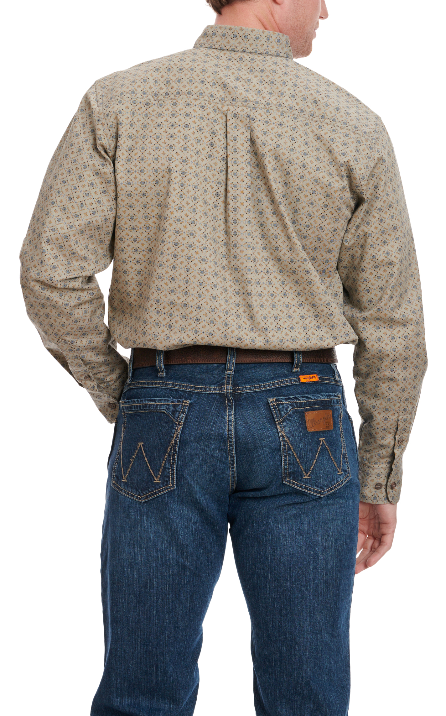 Forge Men's Gray Taupe Antique Gold & Blue Geo Print Long Sleeve FR Work Shirt - Image 2
