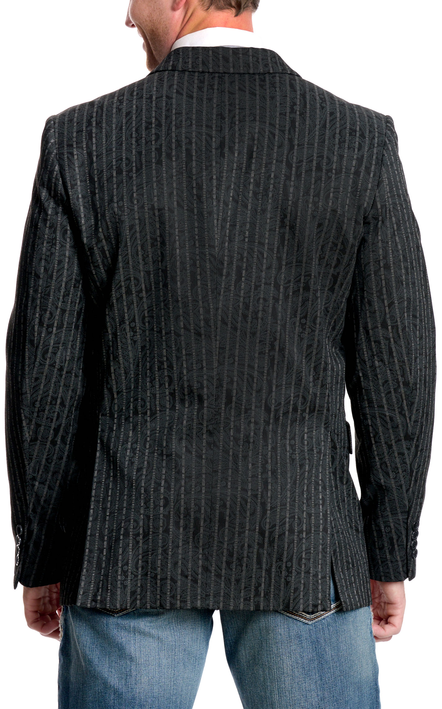 Rock & Roll Denim Men's Black Paisley Striped Sports Coat - Image 2