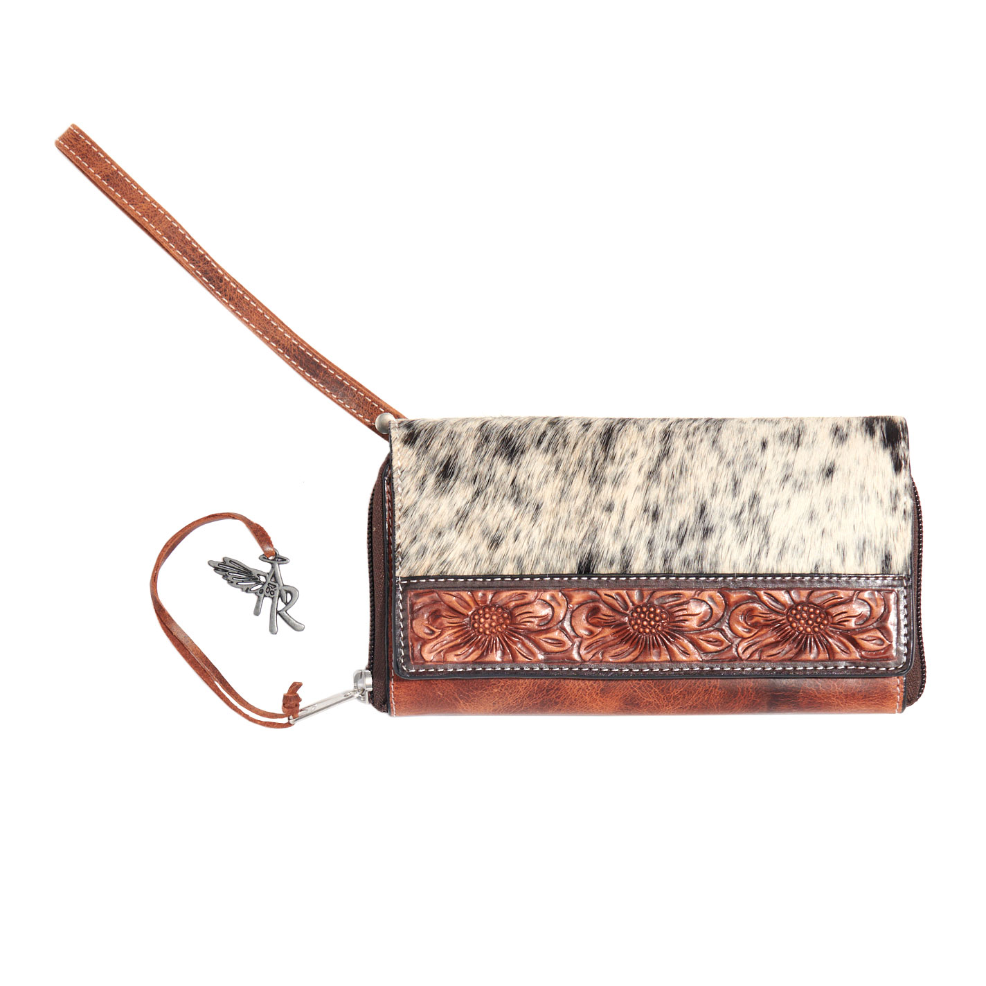 Angel Ranch Cinnamon & Chocolate Leather Cream Hair on Hide Wallet - Image 1