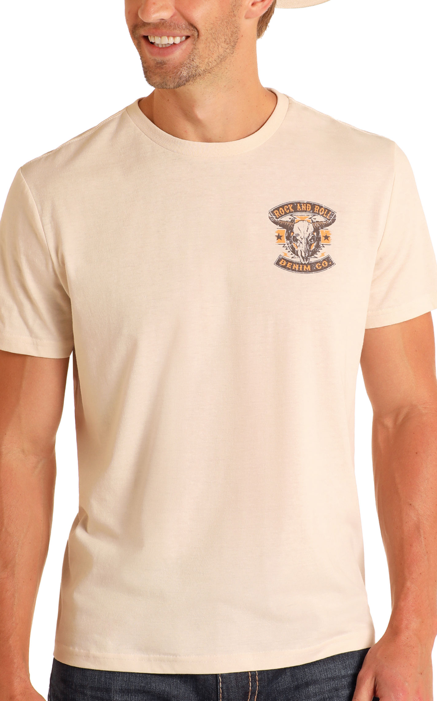 Rock & Roll Denim Men's Bone Steer Skull Logo Graphic T-Shirt - Image 1