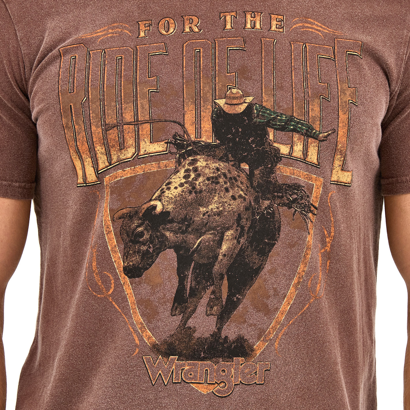 Wrangler Men’s Brown “Ride of Life” Bull Rider Graphic T-Shirt - Image 1