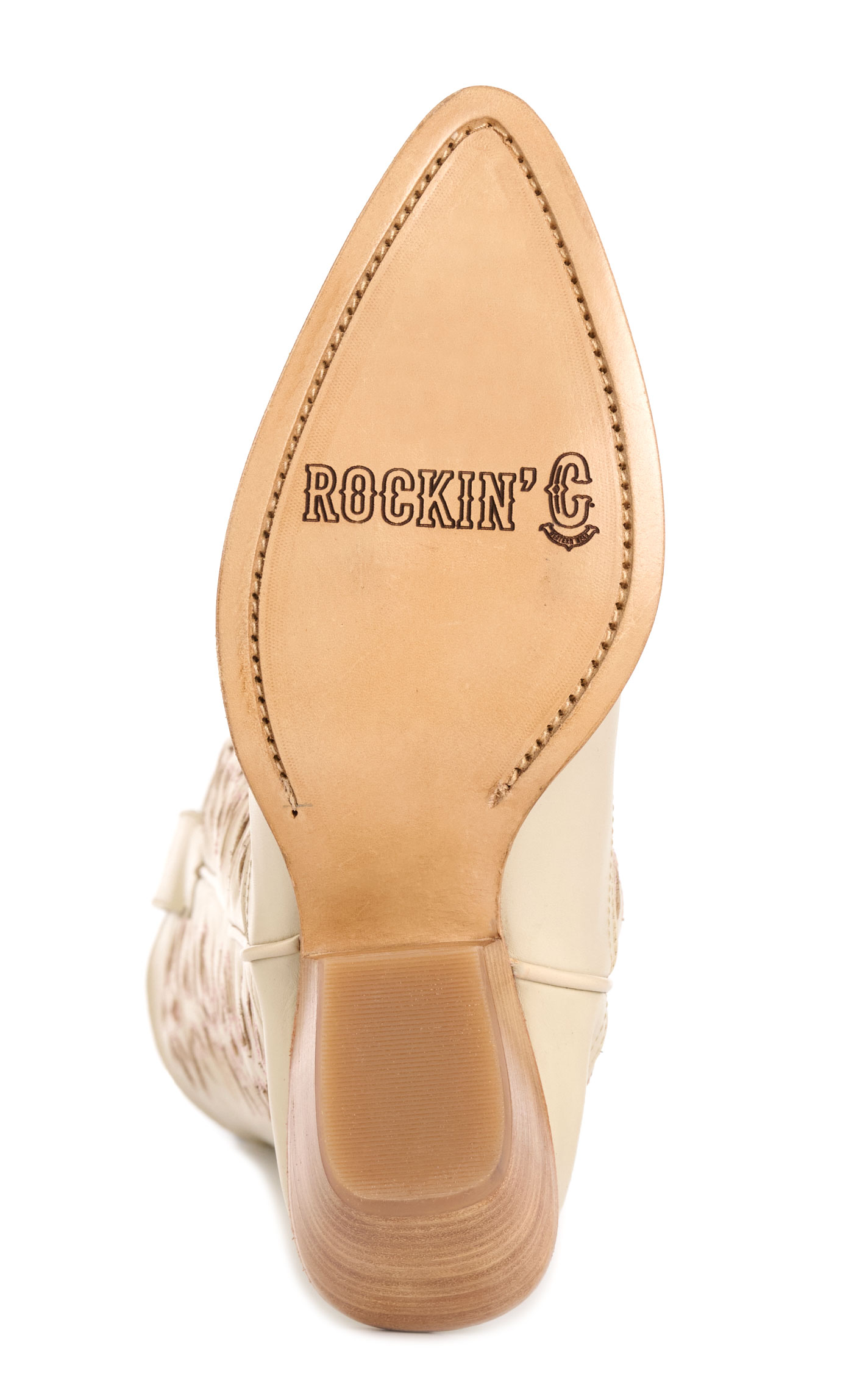 Rockin' C Women’s Ivory with Floral Inlay Almond Toe Tall Cowboy Boots - Image 1