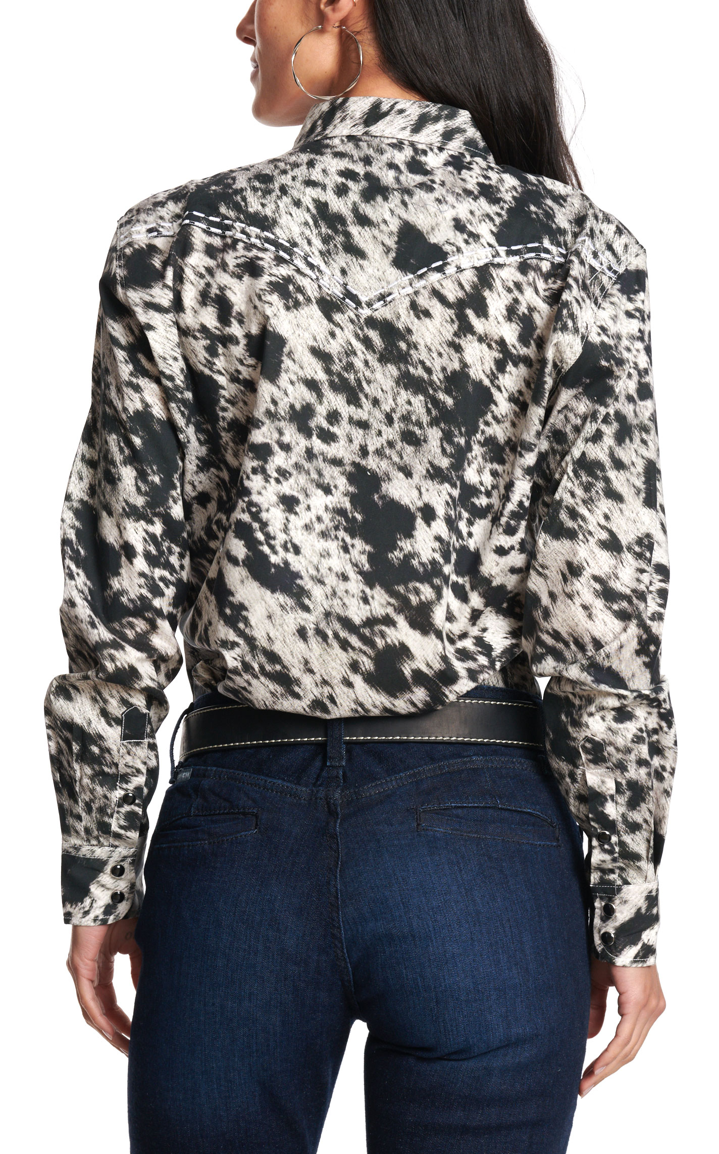 Cowgirl Hardware Women’s Black and White Cowhide Western Shirt - Image 1